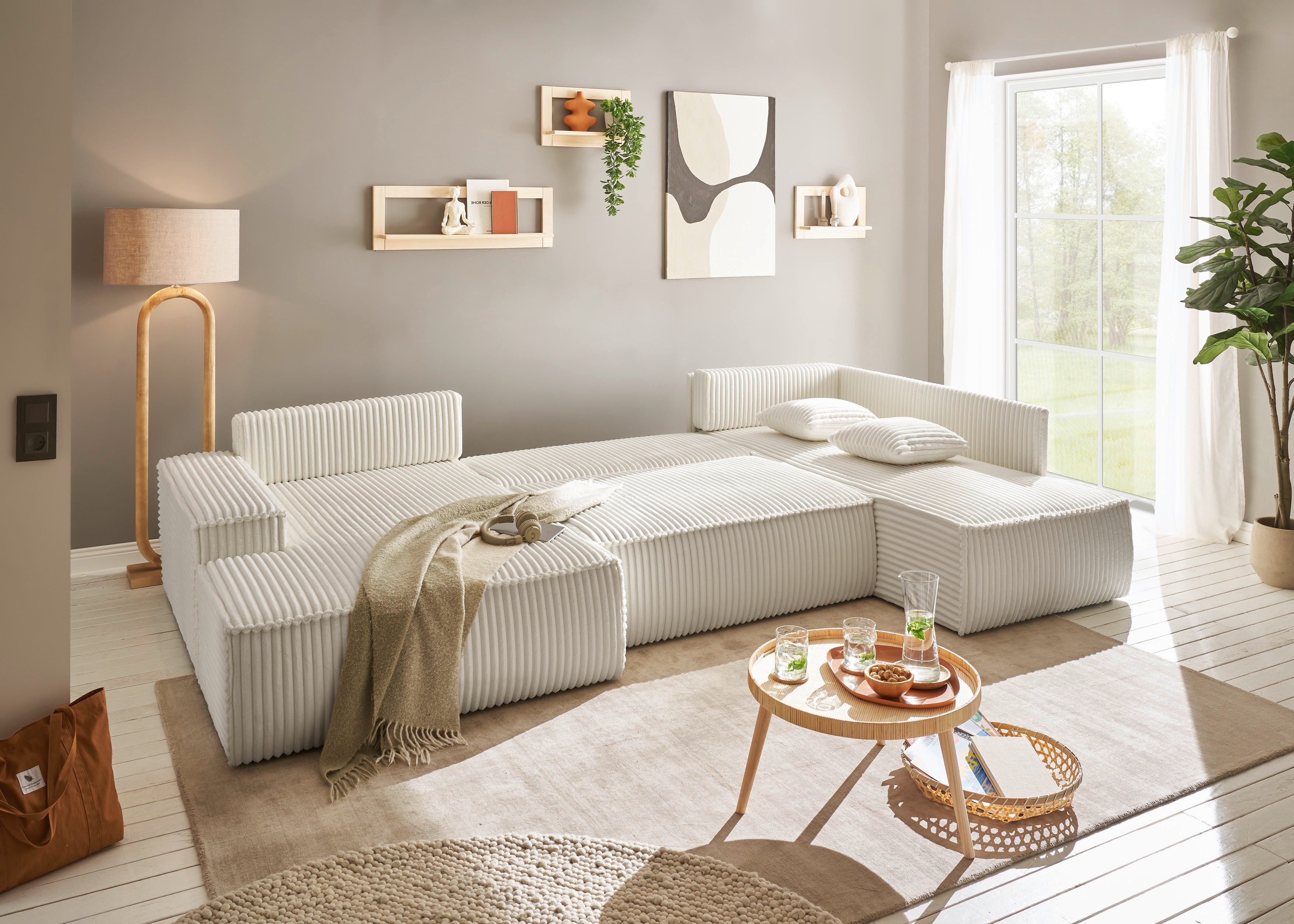 andas Zithoek FINNLEY U-model XXL 329 cm, bedbank, slaapfunctie m. bedkist