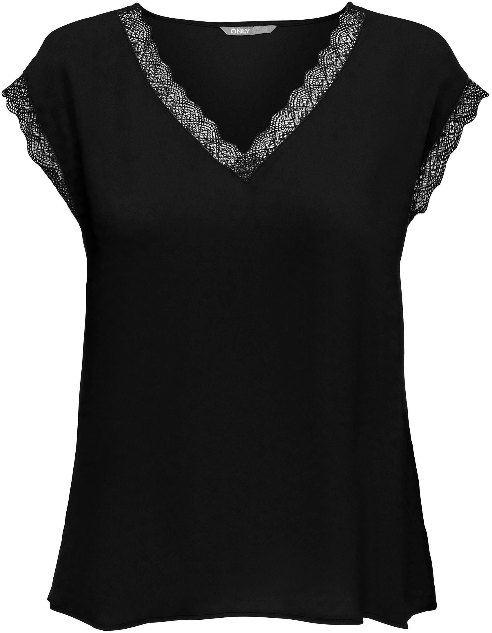 Only Shirt met V-hals ONLJASMINA S/S V-NECK LACE TOP NOOS PTM