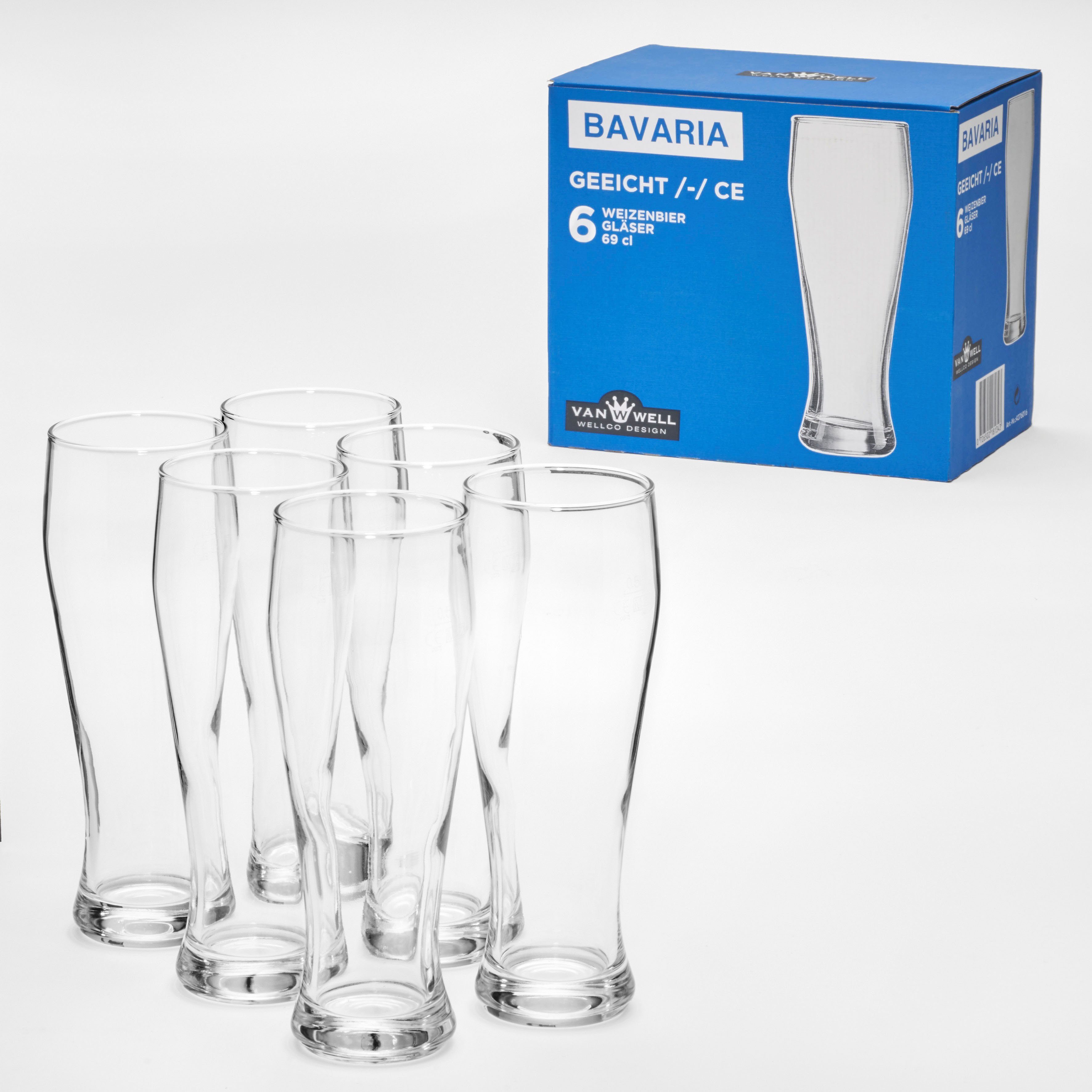 van Well Bierglas Tarwebierglas 0,5 l, gekalibreerd, vaatwasmachinebestendig, horeca kwaliteit, 6-delig. (set, 6-delig)