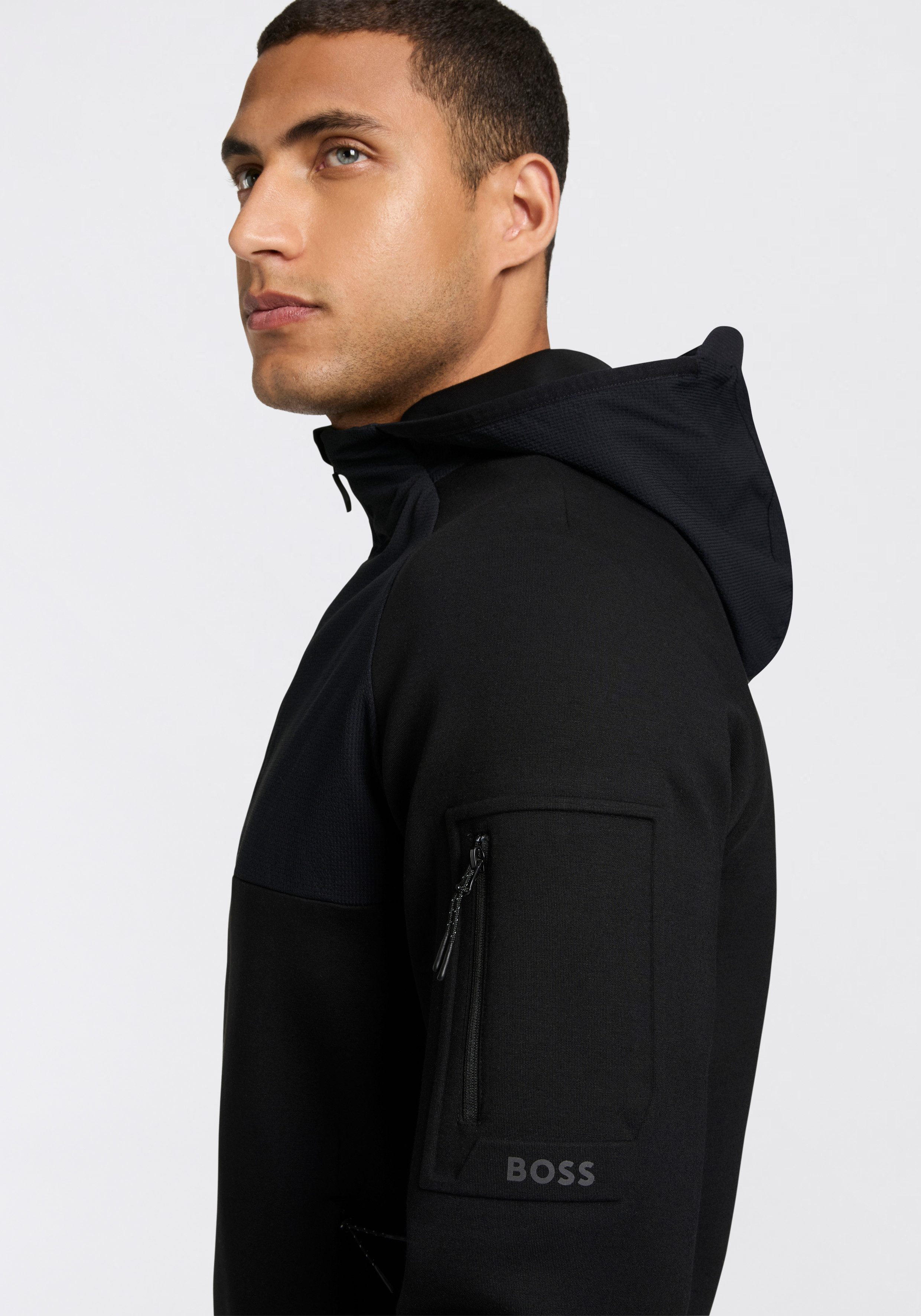 BOSS GREEN Hoodie QZ Urban Tech met ritszakken