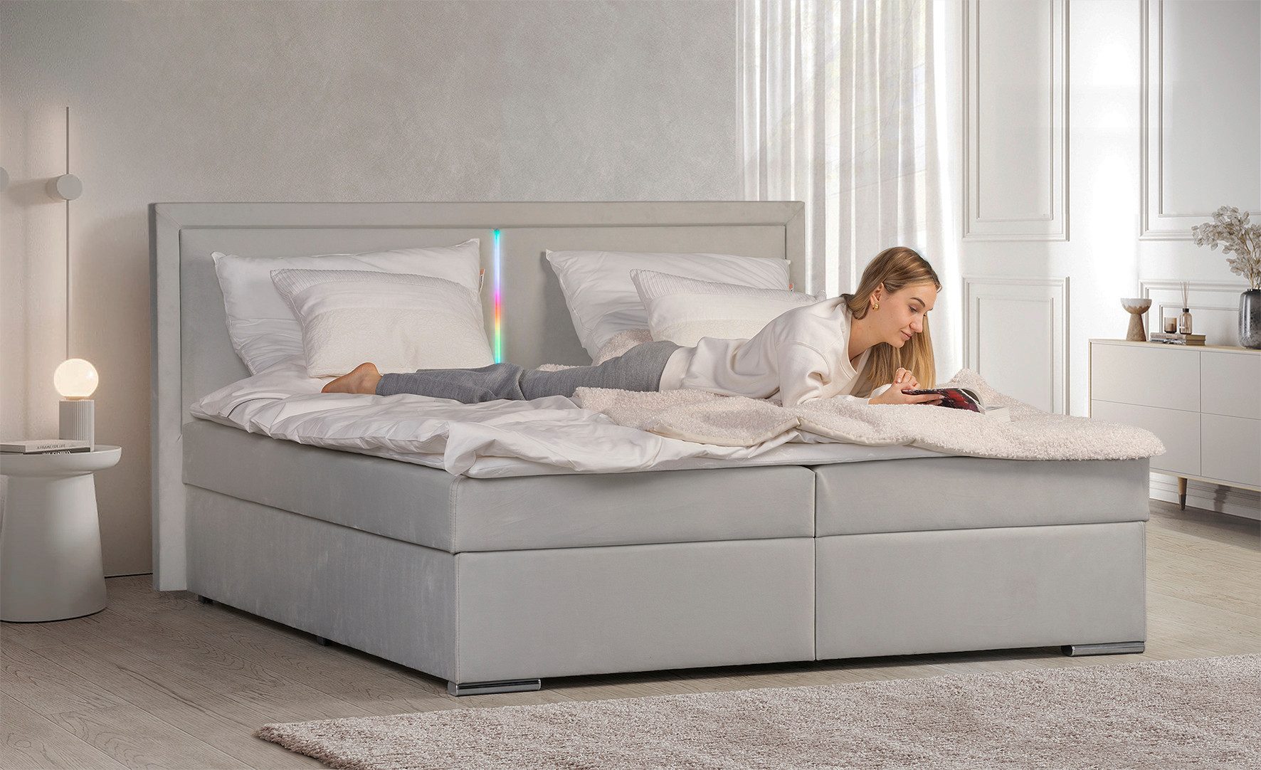 COLLECTION AB Boxspring Athena Incl. LED-verlichting, topper en opbergruimte