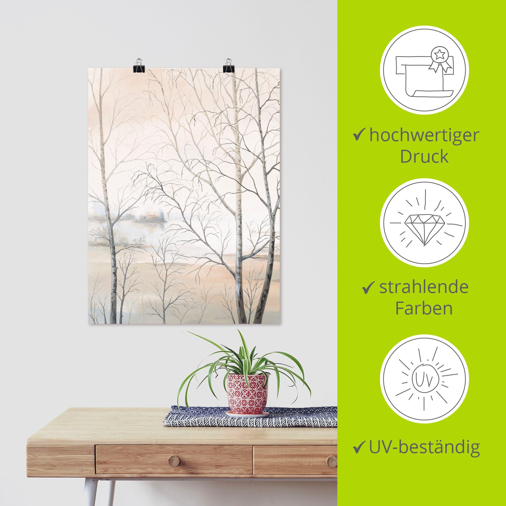 Artland Artprint Oever van het meer aan het bos II als artprint op linnen, poster, muursticker in verschillende maten