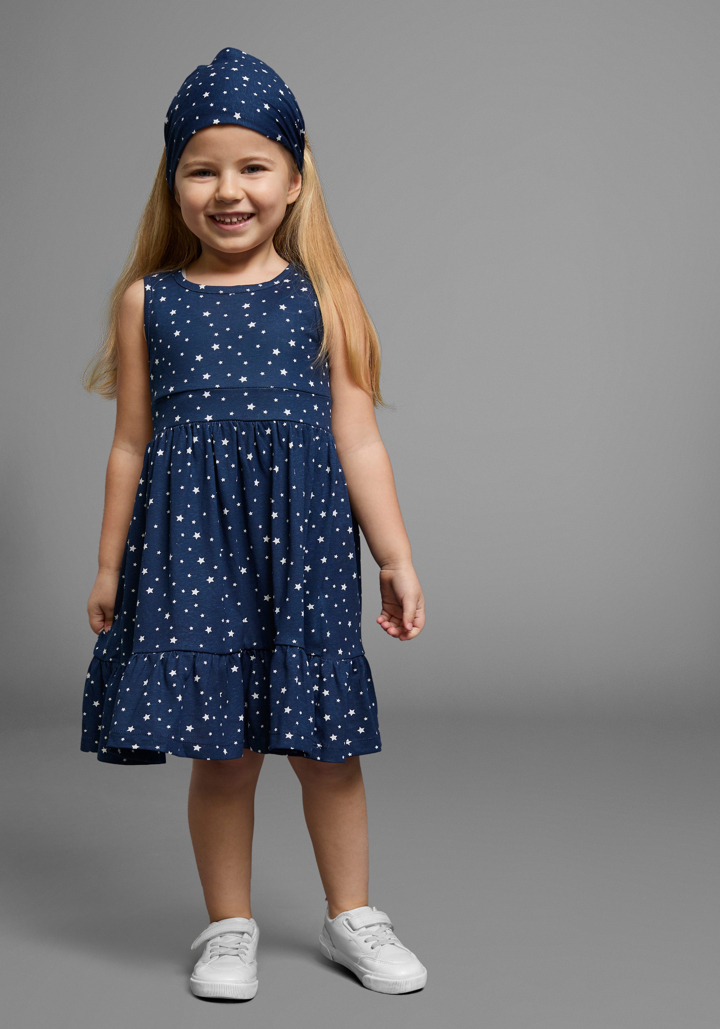 KIDSWORLD Jerseyjurk 2-delig shirtjurk + haarband in schattig sterren-allover feestelijke gelegenheden, knie-lange, speelse stijl, van katoen (set, 2-delig)
