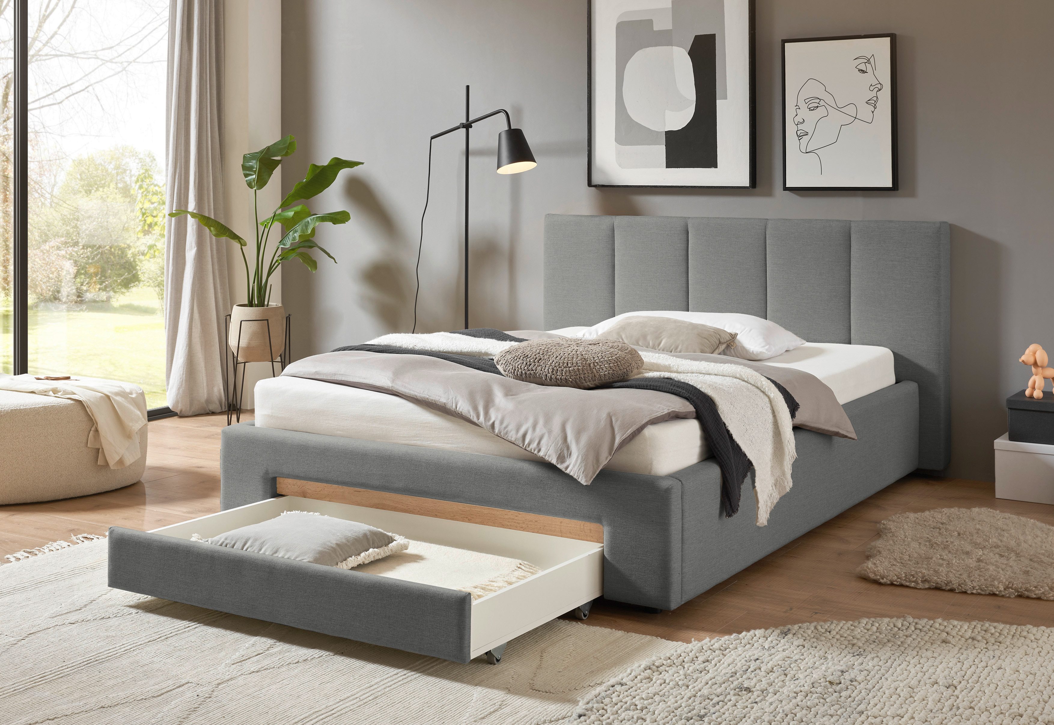 INOSIGN Gestoffeerd bed CiTY/GiRON, bedframe met bedlade, gestoffeerd opbergbed met hondenbed of opberglade, bekleding van corduroy of linnenlook
