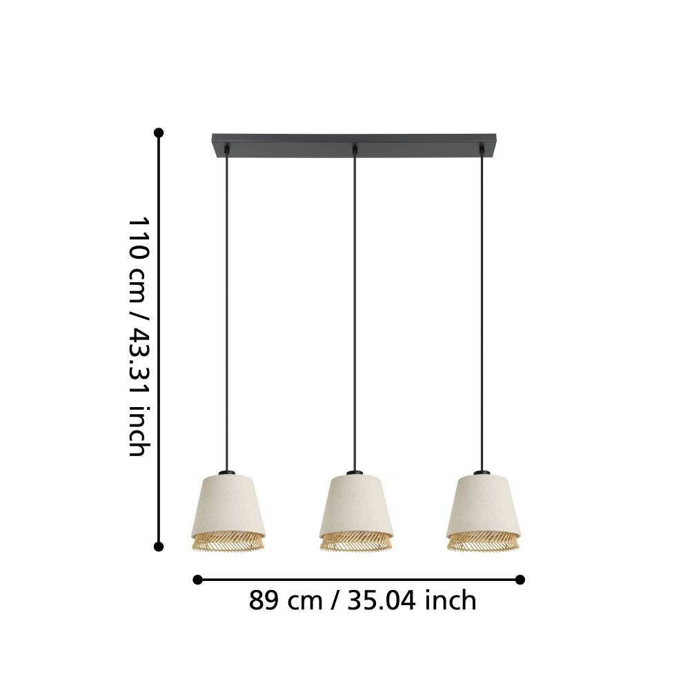 EGLO Hanglamp TABLEY Hanglamp, eetkamerlamp, bamboe en linnen, E27 fitting, 89 cm (1 stuk)