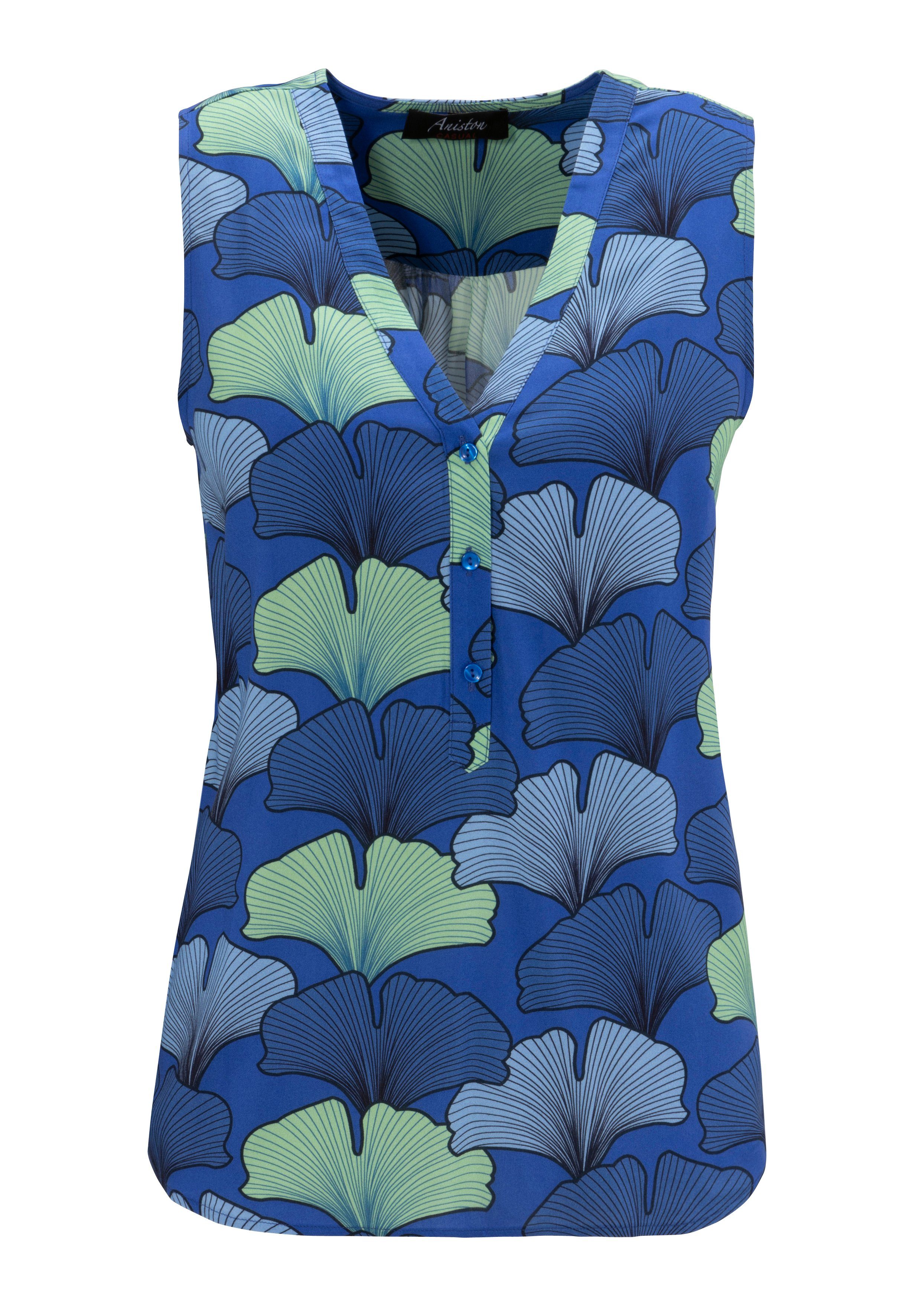 Aniston CASUAL Top bedrukt met harmonieuze kleuren en grote bladeren nieuwe collectie
