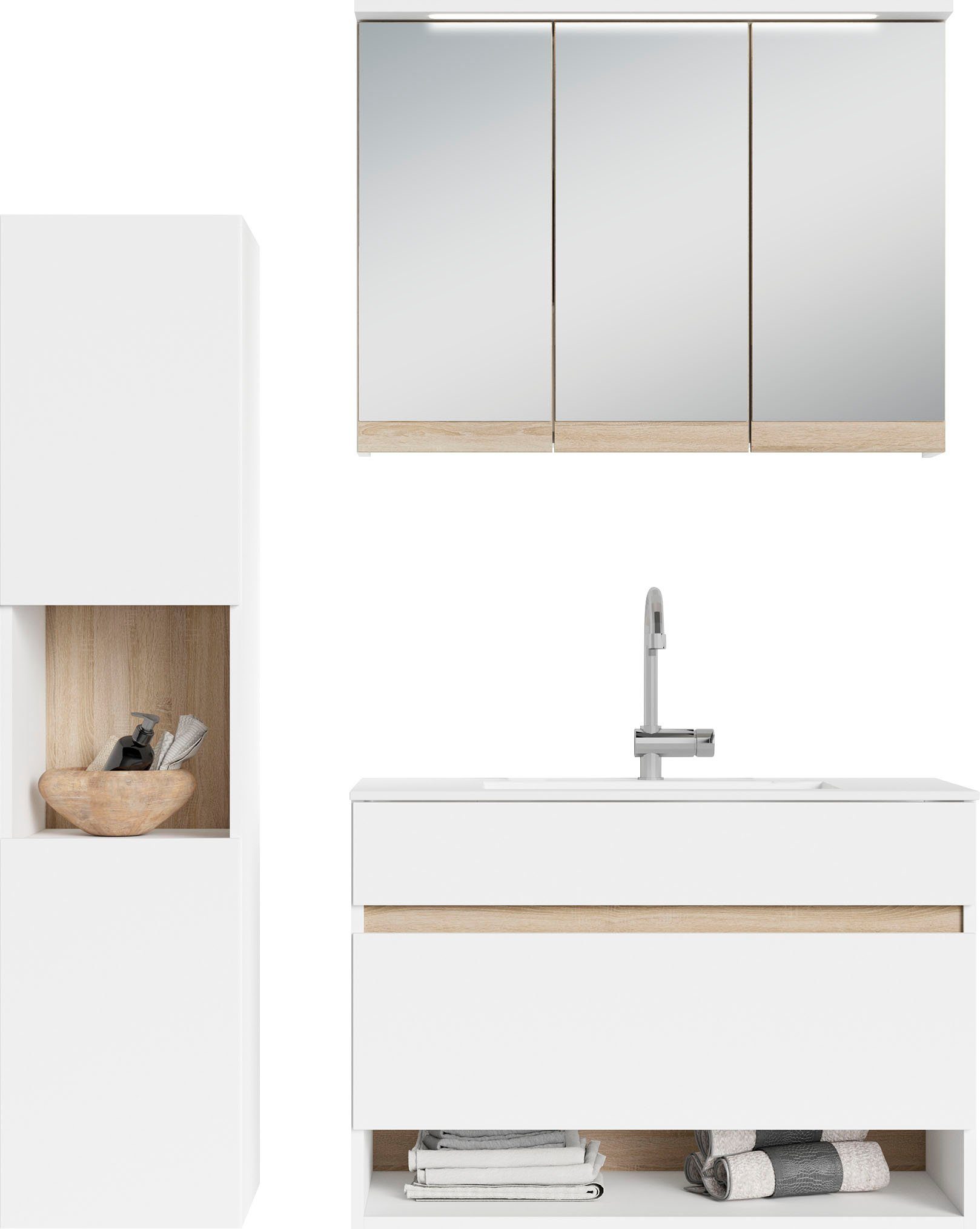 byLIVING Spiegelkast Marino Breedte 80 cm, met soft-closefunctie deuren, inclusief ledverlichting