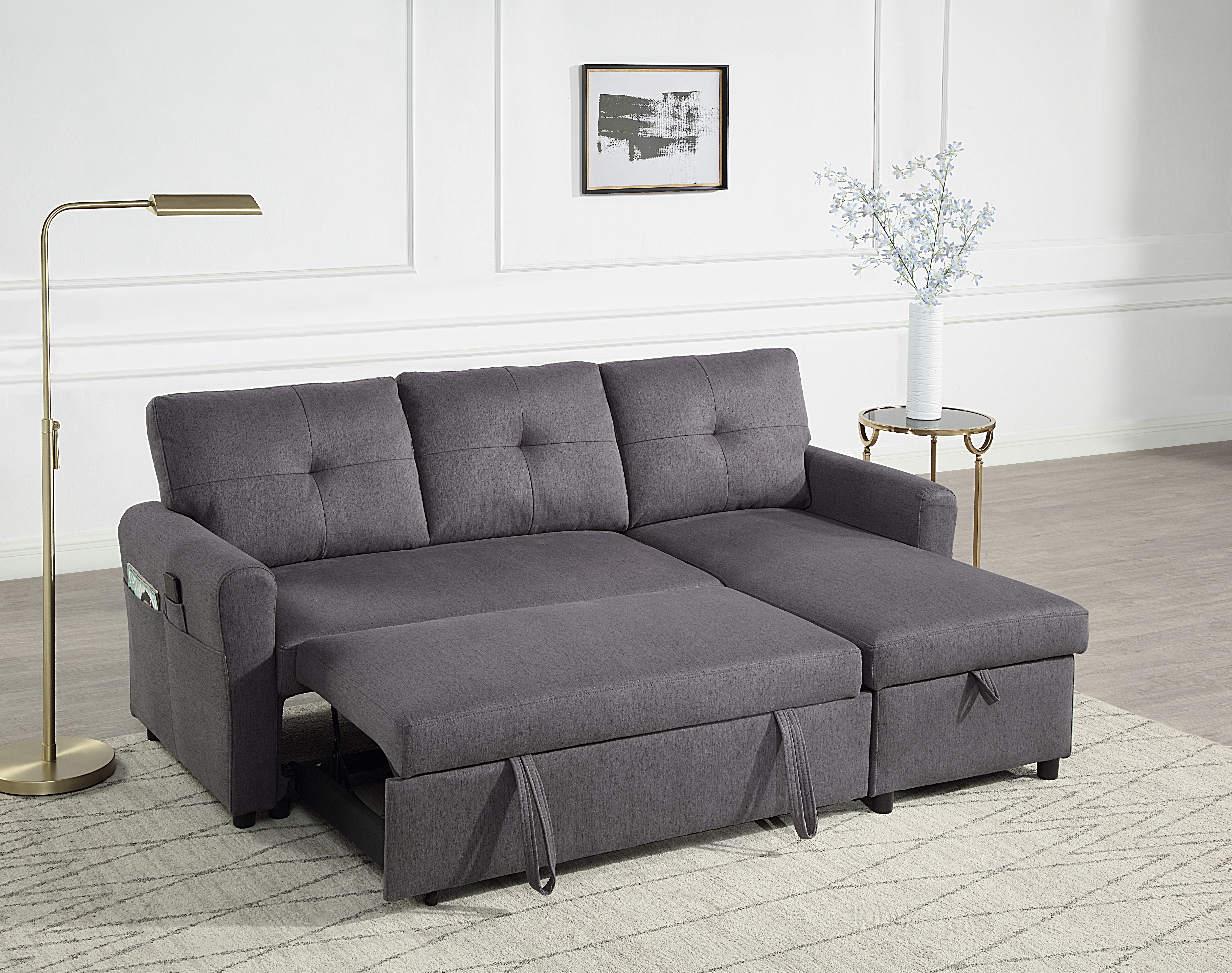 ATLANTIC home collection Hoekbank Gustavo L-vorm met slaapfunctie, opbergruimte & zijzakken