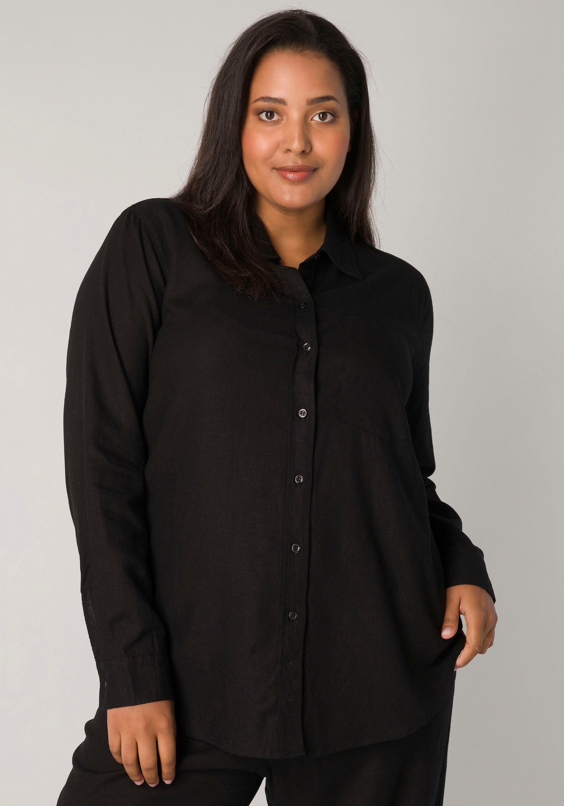 Base Level Curvy Blouse met lange mouwen Yaella dames blouses maat 48 zwart