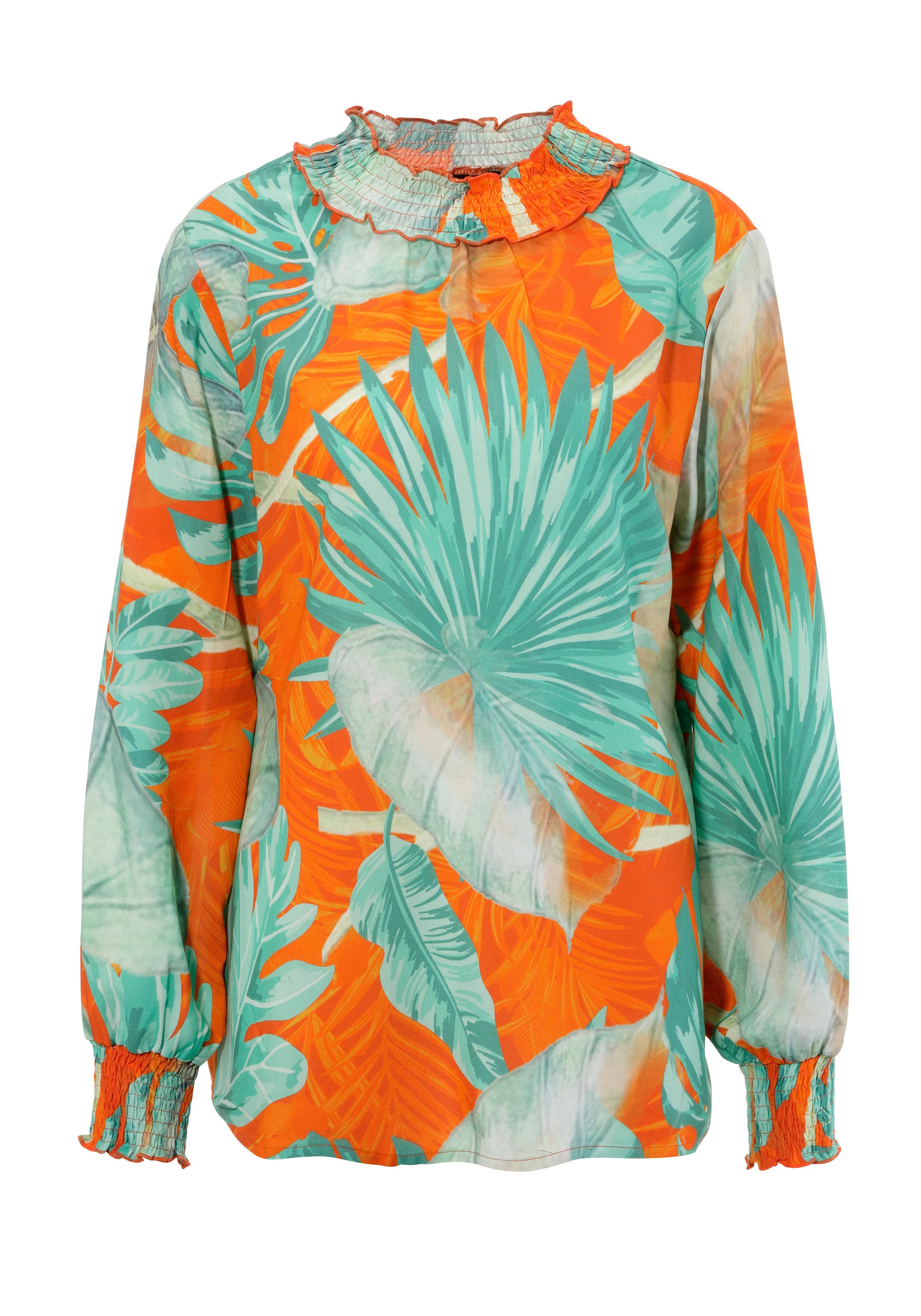 Aniston CASUAL Blouse zonder sluiting met grootvlak bladerenprint in batikdesign
