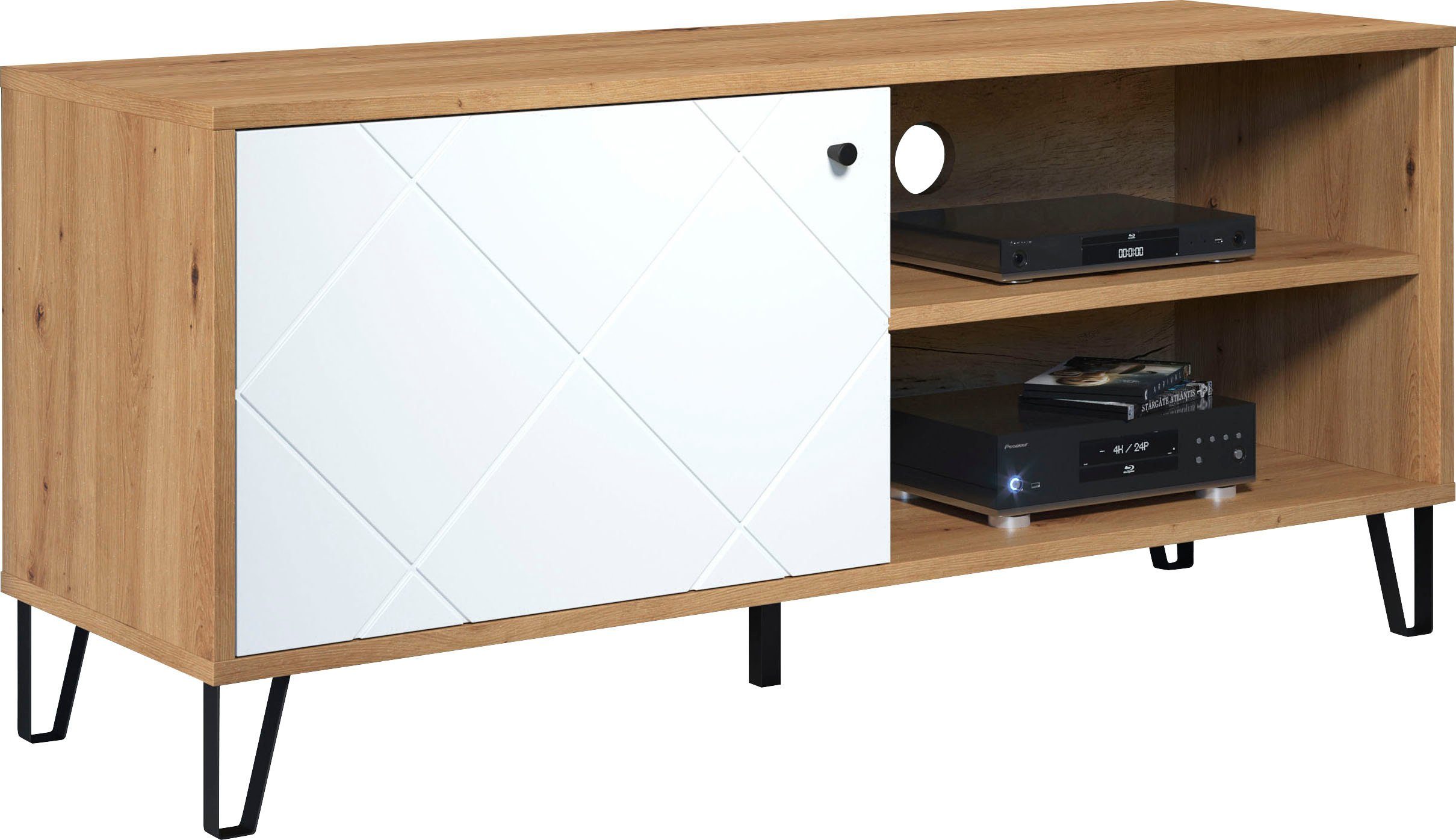 Places of Style Tv-meubel Tarragona TV-kast TV-lowboard met frezingen in ruitlook en praktische kabeldoorvoer
