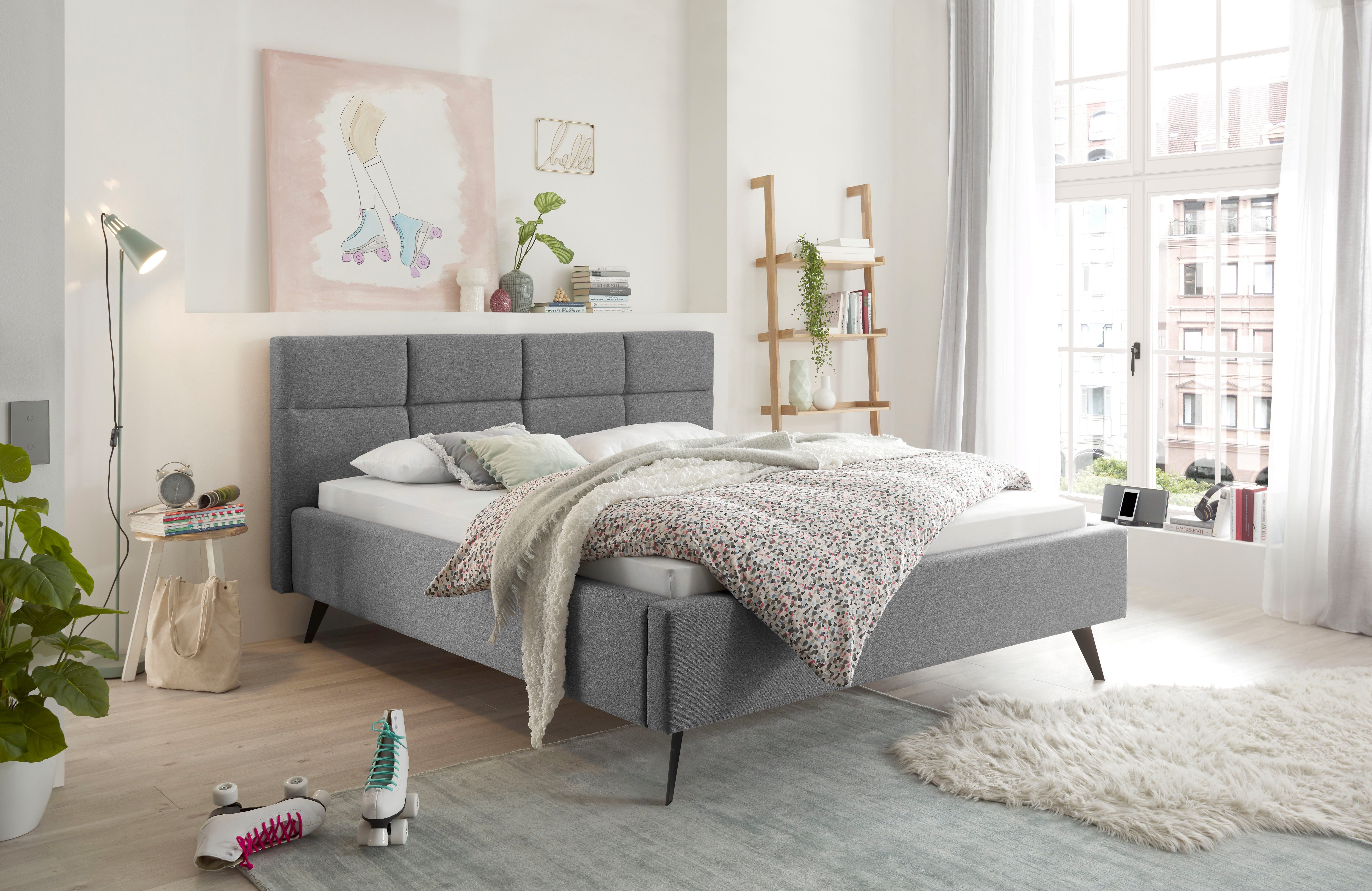 set one by Musterring Gestoffeerd bed Cary naar keuze met matras en lattenbodem, zwarte metalen poten