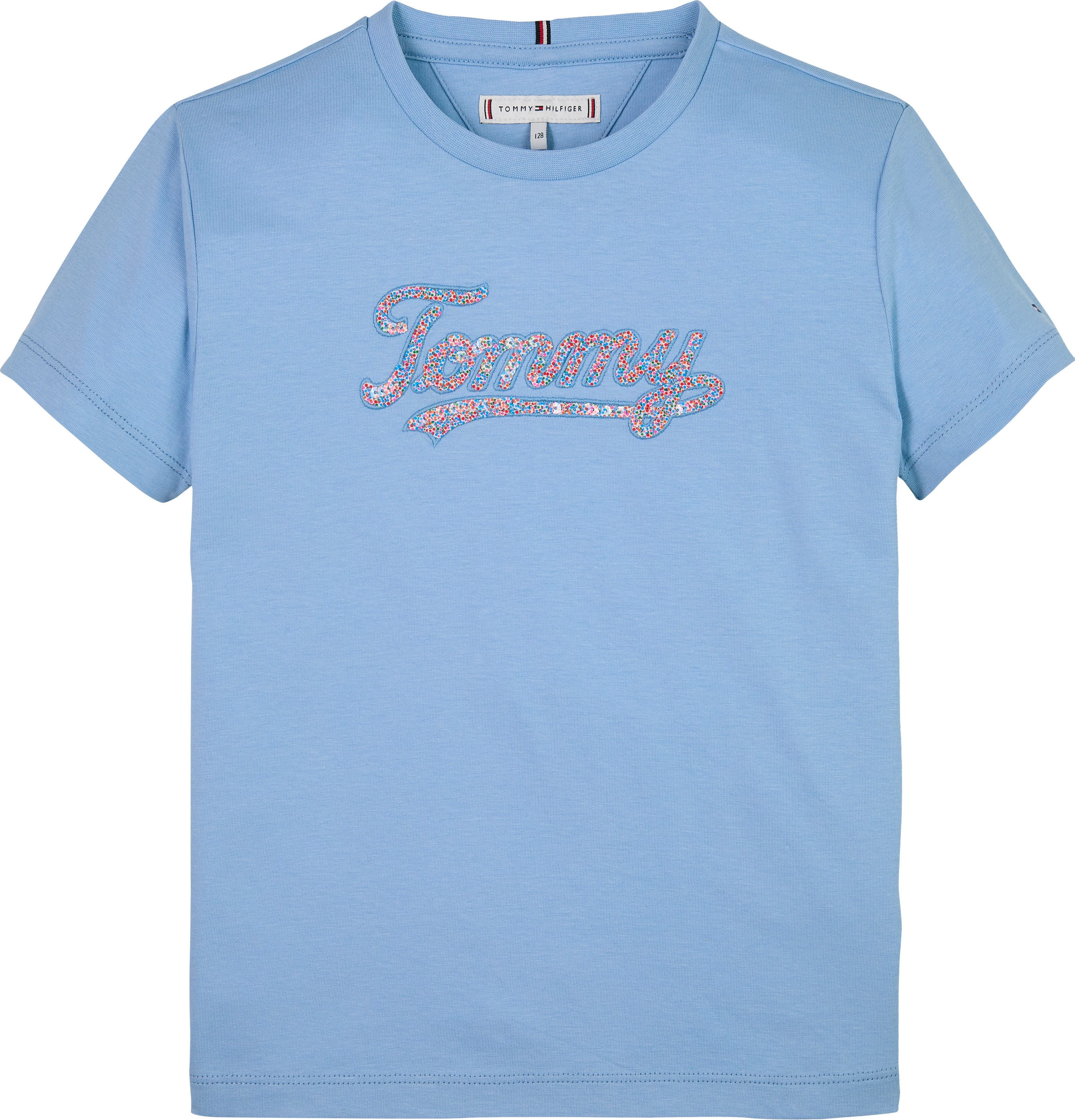 Tommy Hilfiger T-shirt TOMMY SCRIPT SEQUINS TEE SS voor kinderen tot 16 jaar, met pailletten