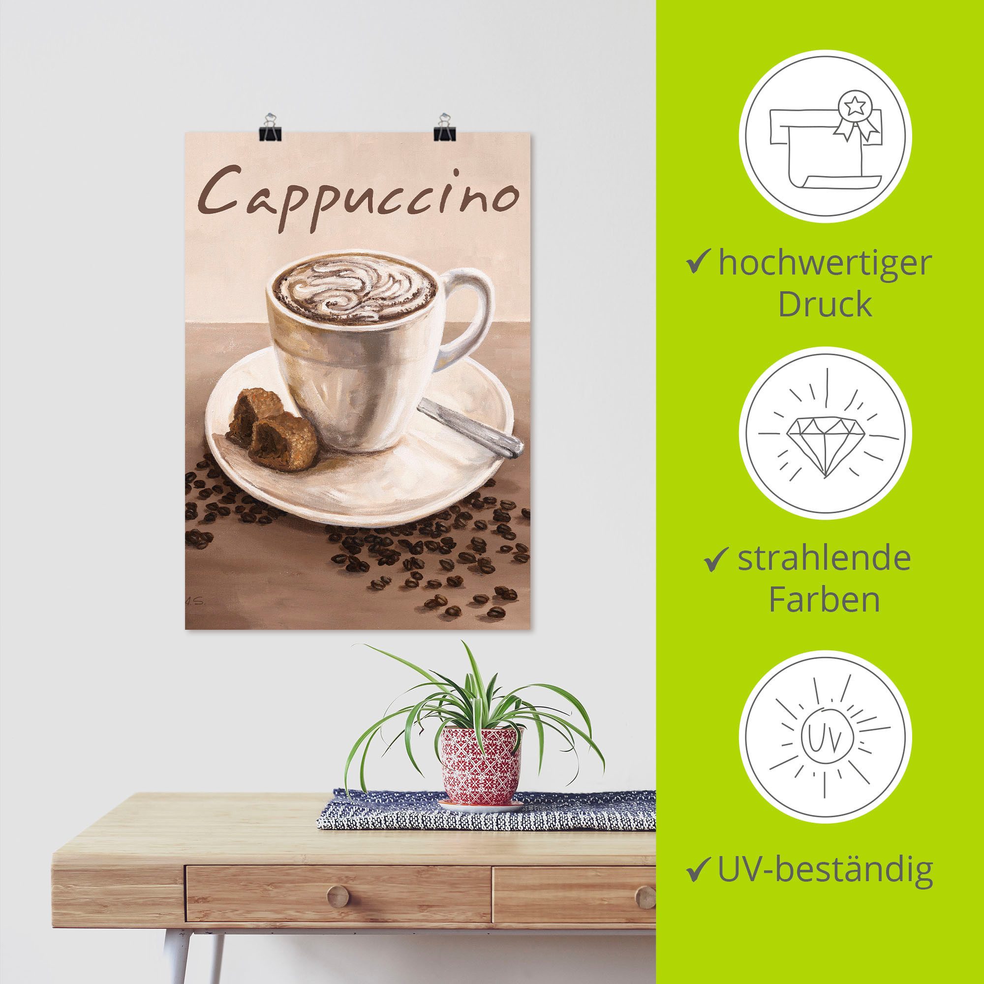 Artland Artprint Cappuccino - koffie als artprint op linnen, poster, muursticker in verschillende maten