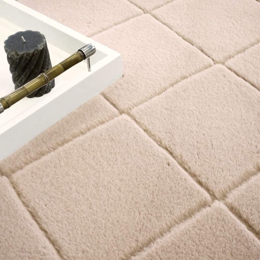 Carpet City Hoogpolig vloerkleed Moment bijzonder zacht, konijnenbontgevoel, 3d-effect, ruiten, woonkamer
