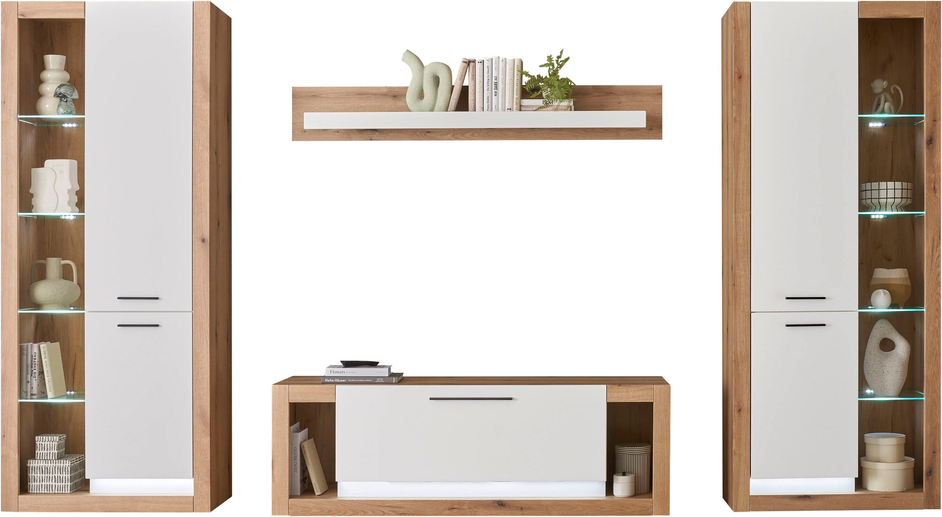 INOSIGN Wandmeubel Brixen, moderne opbouwwand, woonkamer set, eik Evoke decor met wit (set, 4-delig)