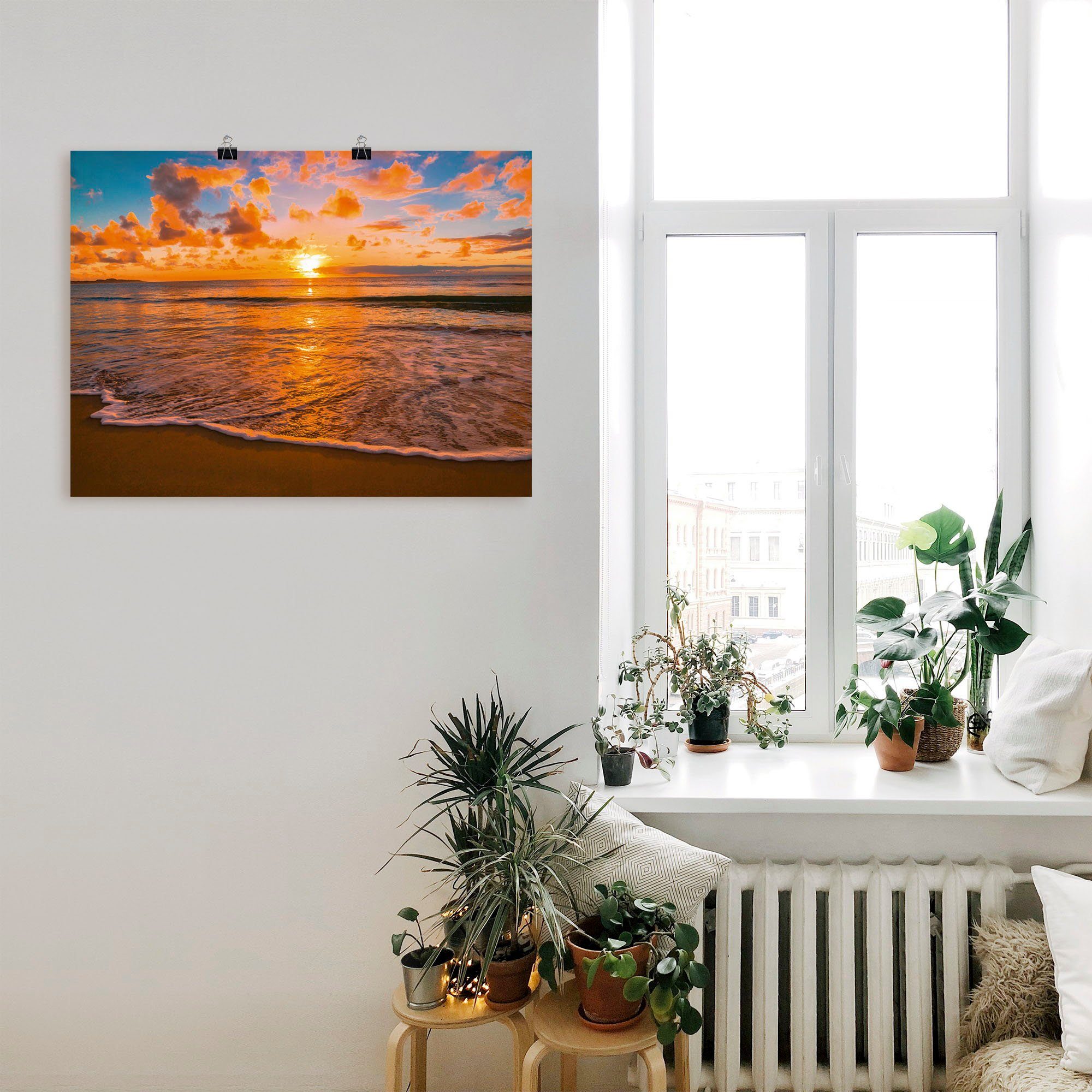 Artland Artprint Zonsondergang aan het strand als artprint op linnen, poster in verschillende formaten maten