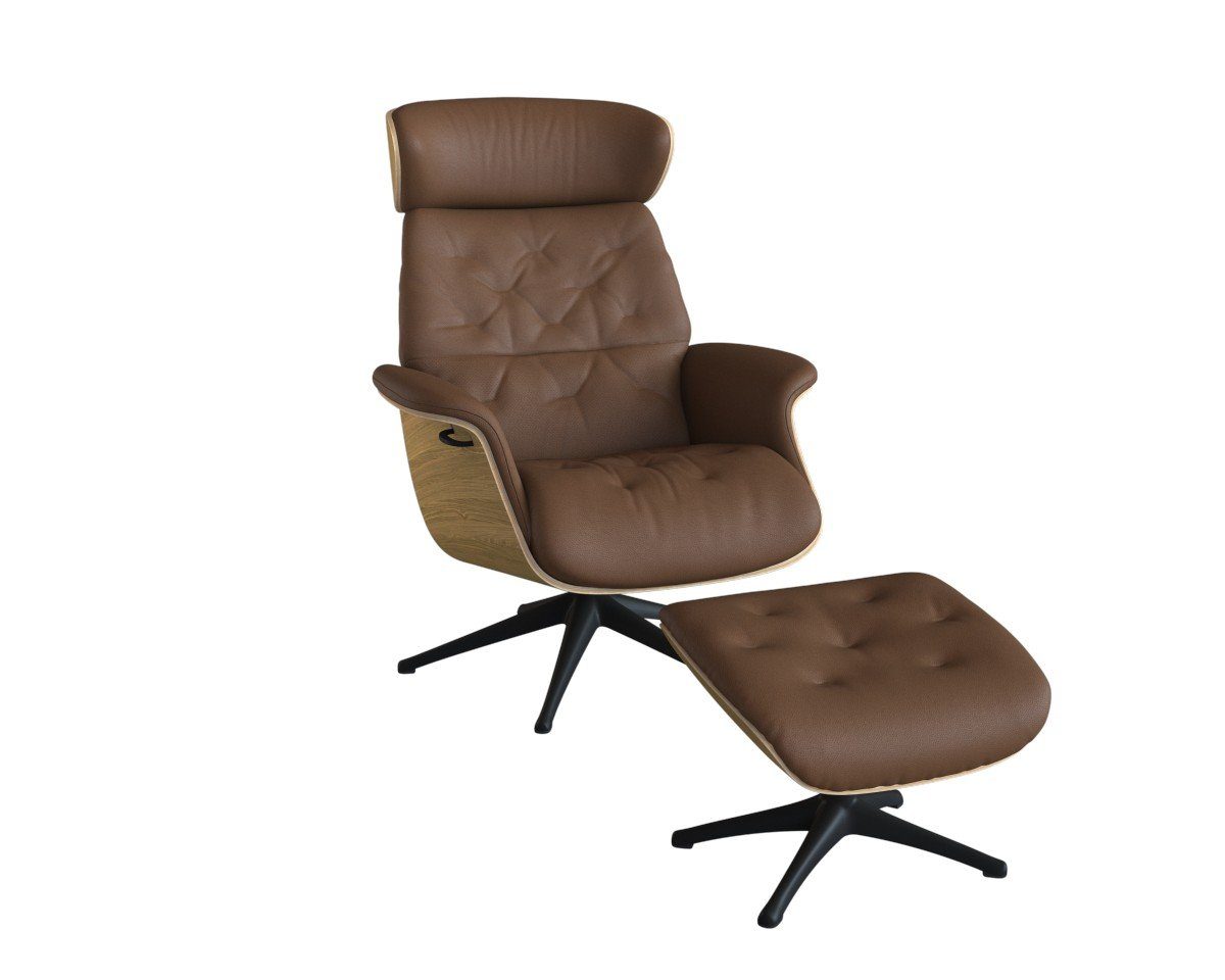 FLEXLUX Relaxfauteuil Volden TV-fauteuil, verstelbare rug- & hoofdsteun, draaibaar Rug- en hoofdeindeverstelling, draaibaar, voet zwart, armleuning walnoot