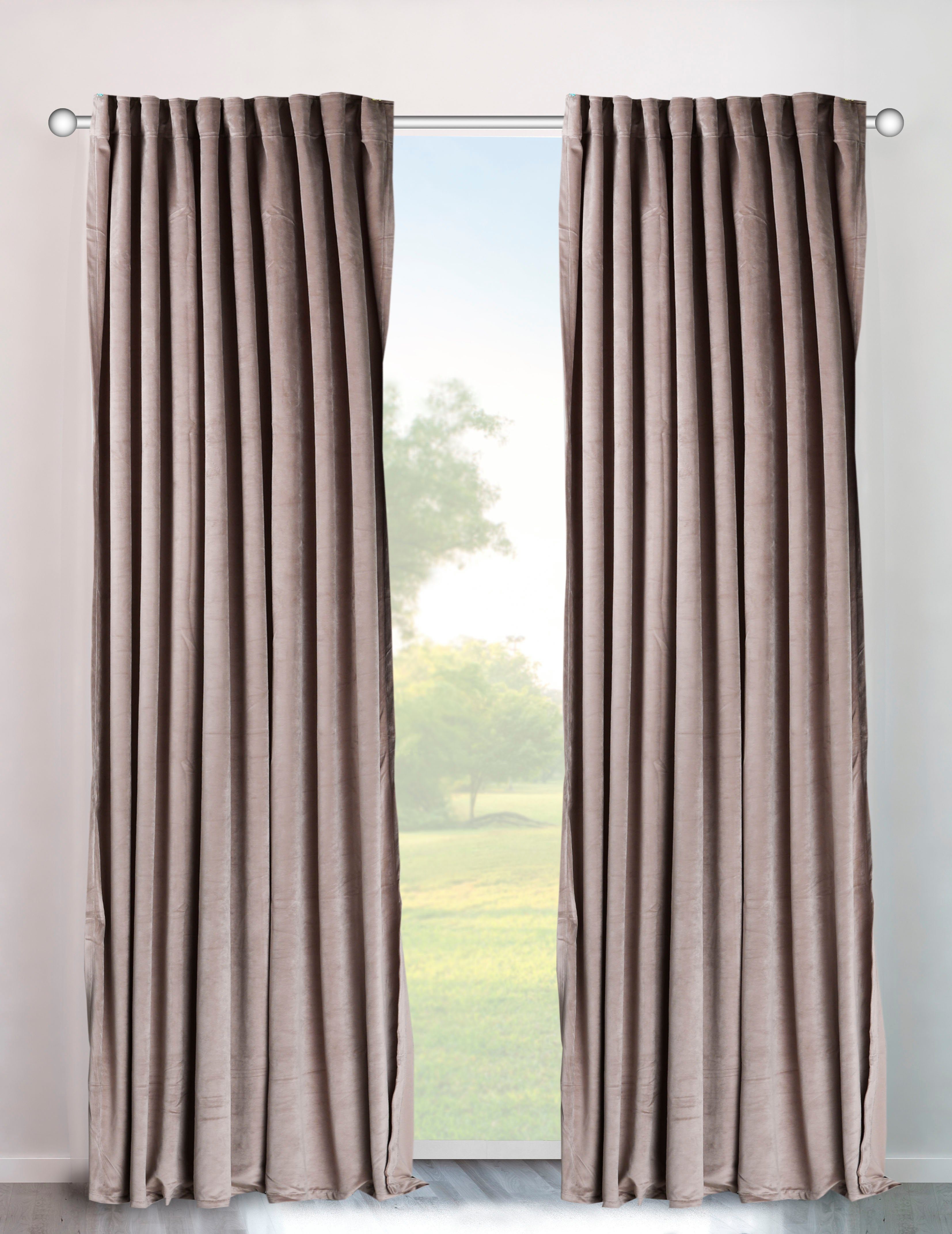 my home Gordijn Velvet uni Fluweel, set van 2, gordijn, chic, uni (2 stuks) kant & klaar gordijnen maat H/B: 145/140 cm beige