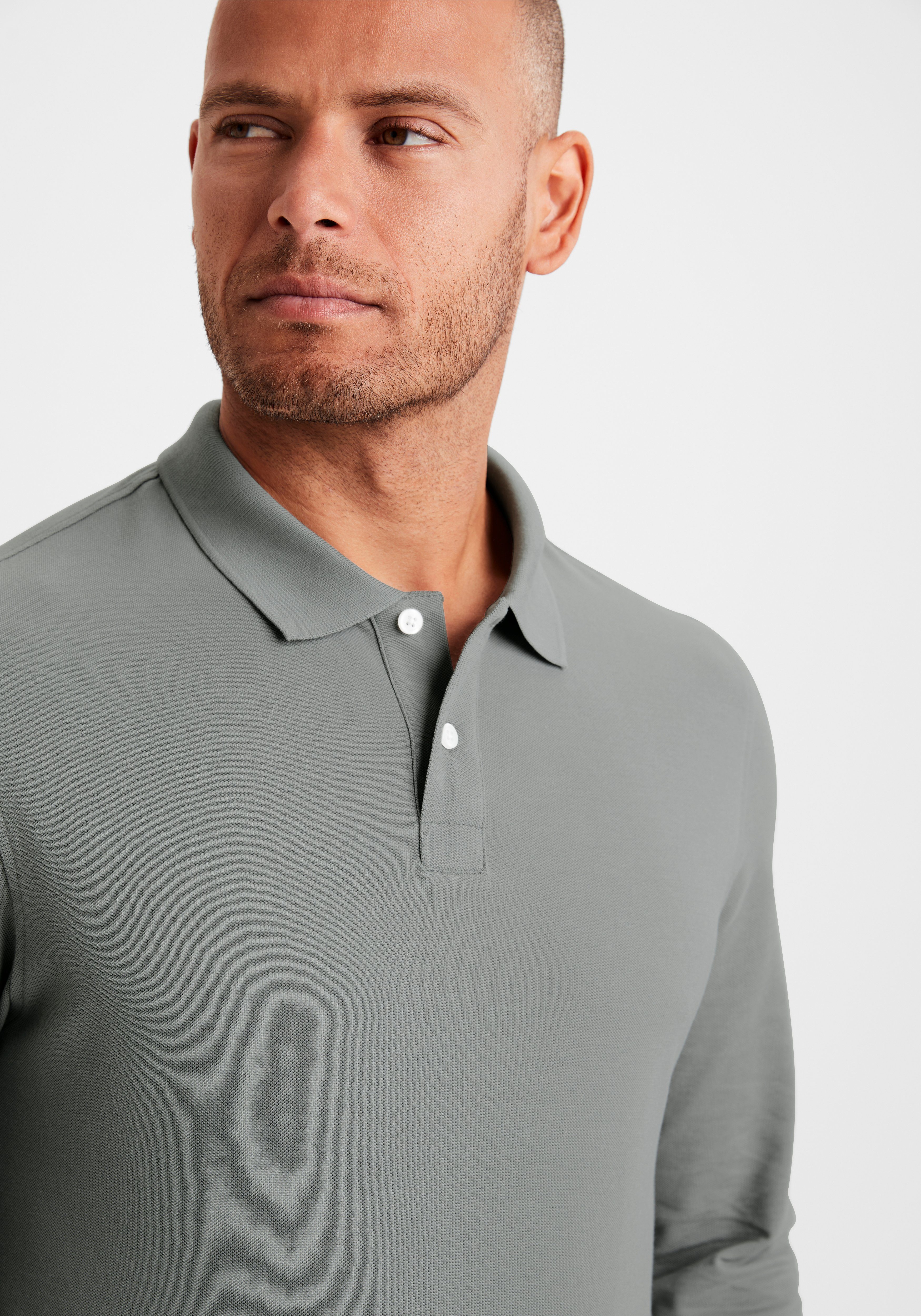 Beachtime Poloshirt met lange mouwen Shirt met polokraag en knoopsluiting van katoen-piqué