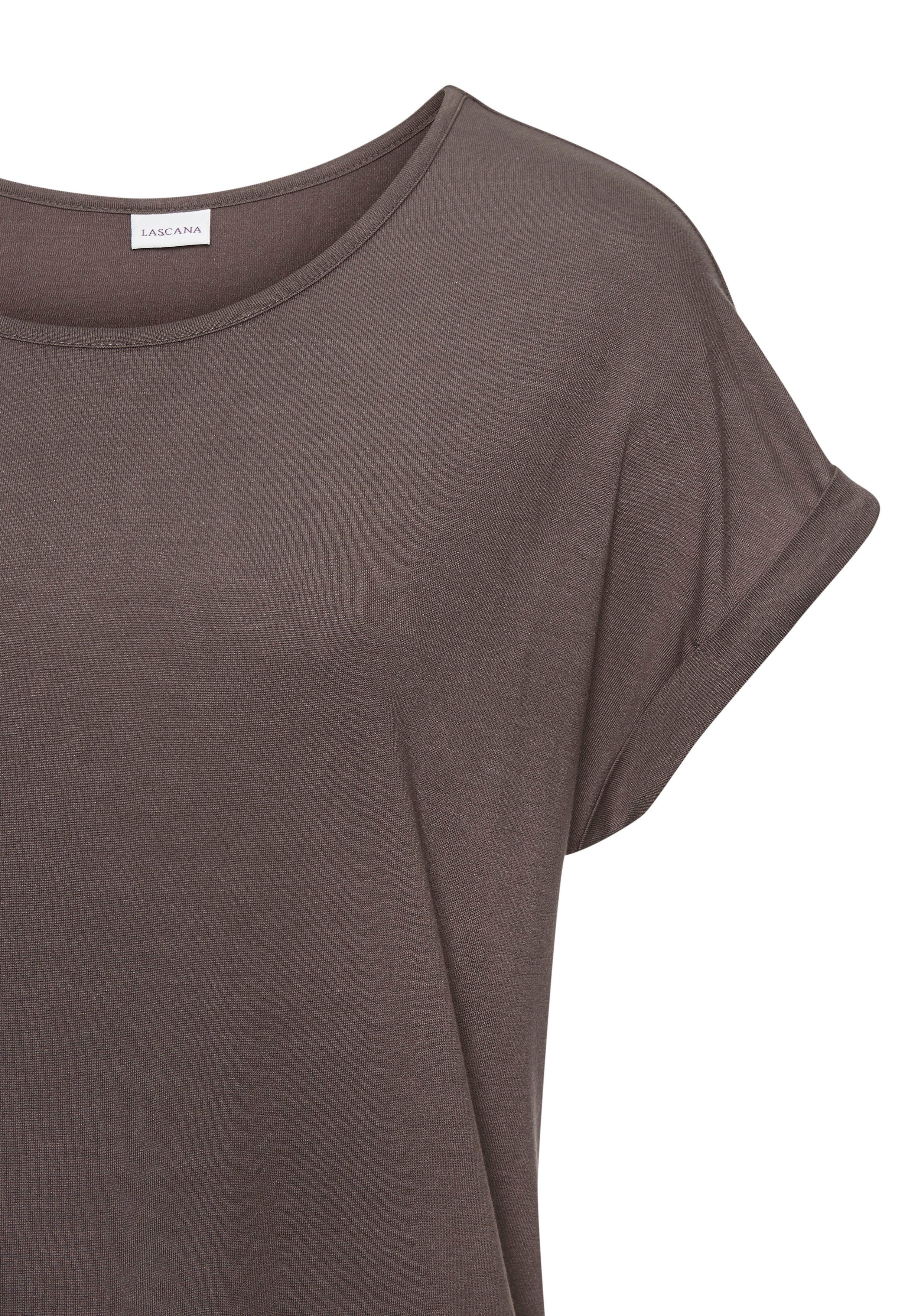 Lascana Shirt met korte mouwen met ronde halslijn, jersey stof, mouwomslag, basic