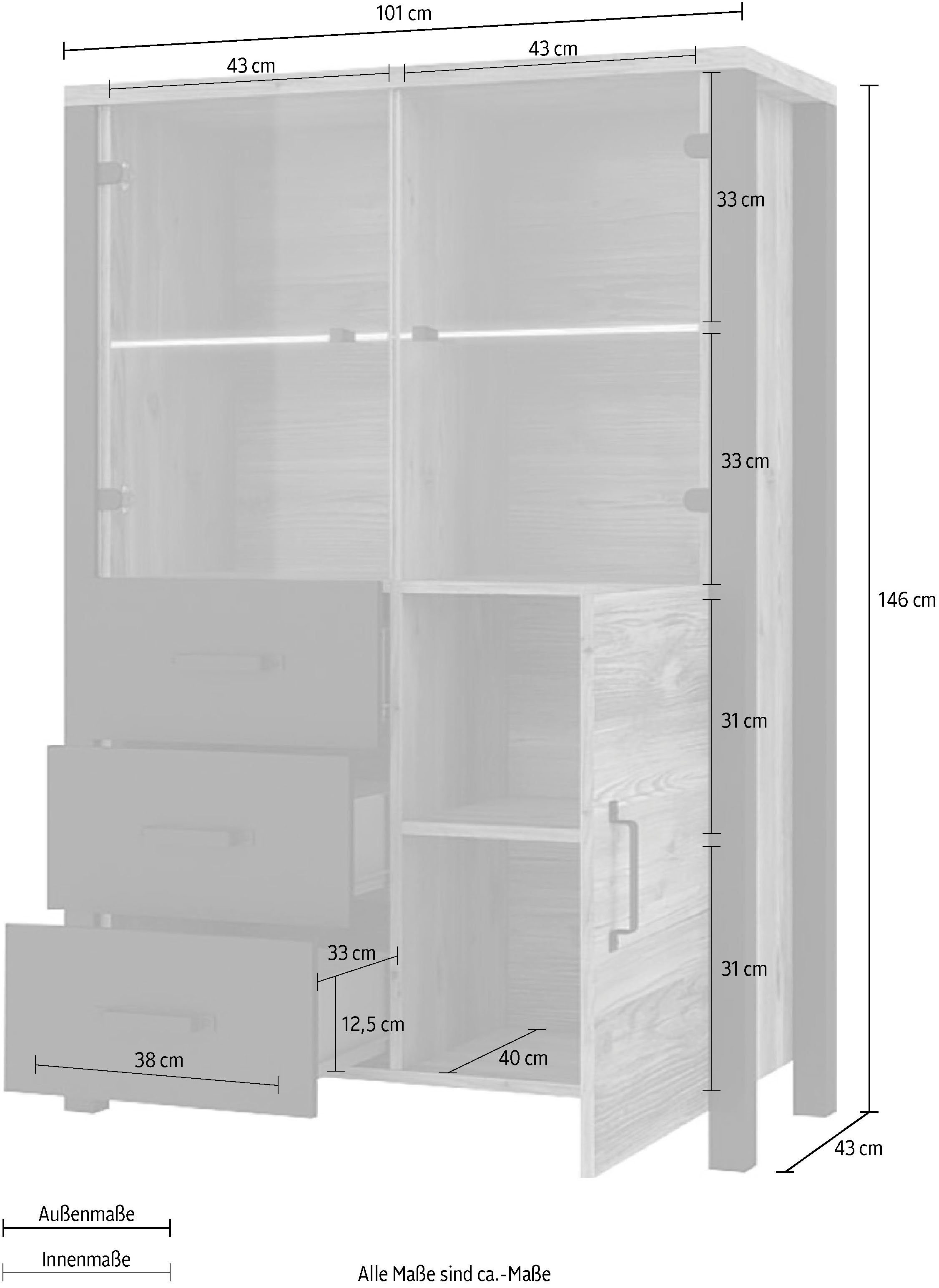 Home affaire Vitrinekast Olin Hoogte 146 cm