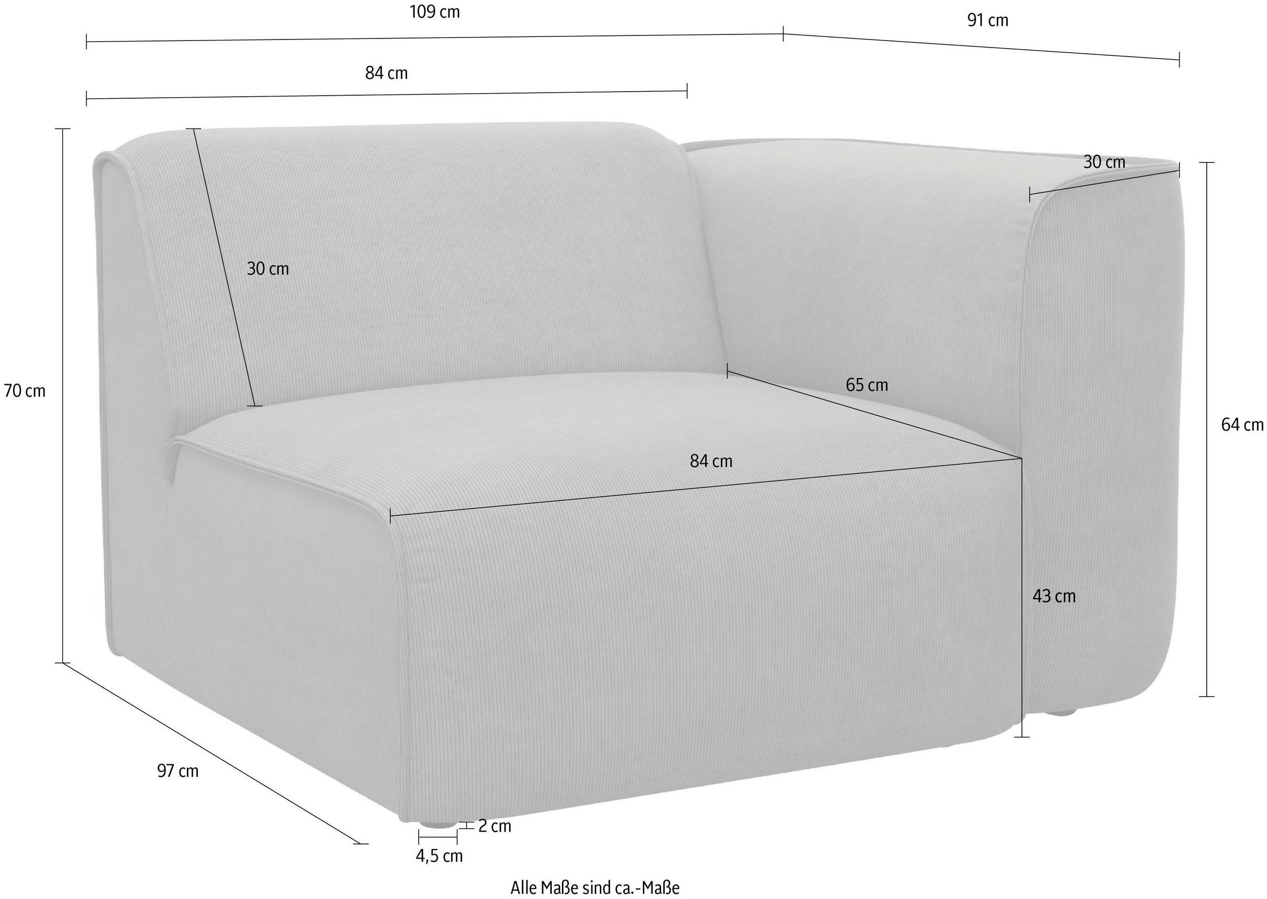 RAUM.ID Fauteuil Merid sofa-hoekelement, afmetingen B/D/H: 109/97/46 cm als module of apart te gebruiken, voor individuele samenstelling