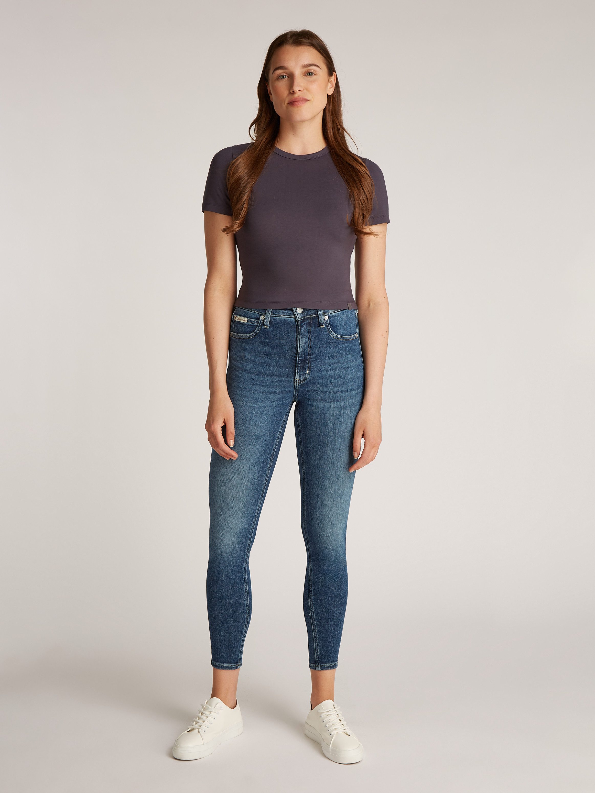 Calvin Klein Skinny fit jeans HIGH RISE SUPER SKINNY ANKLE met stone-wash look, met muntzakje
