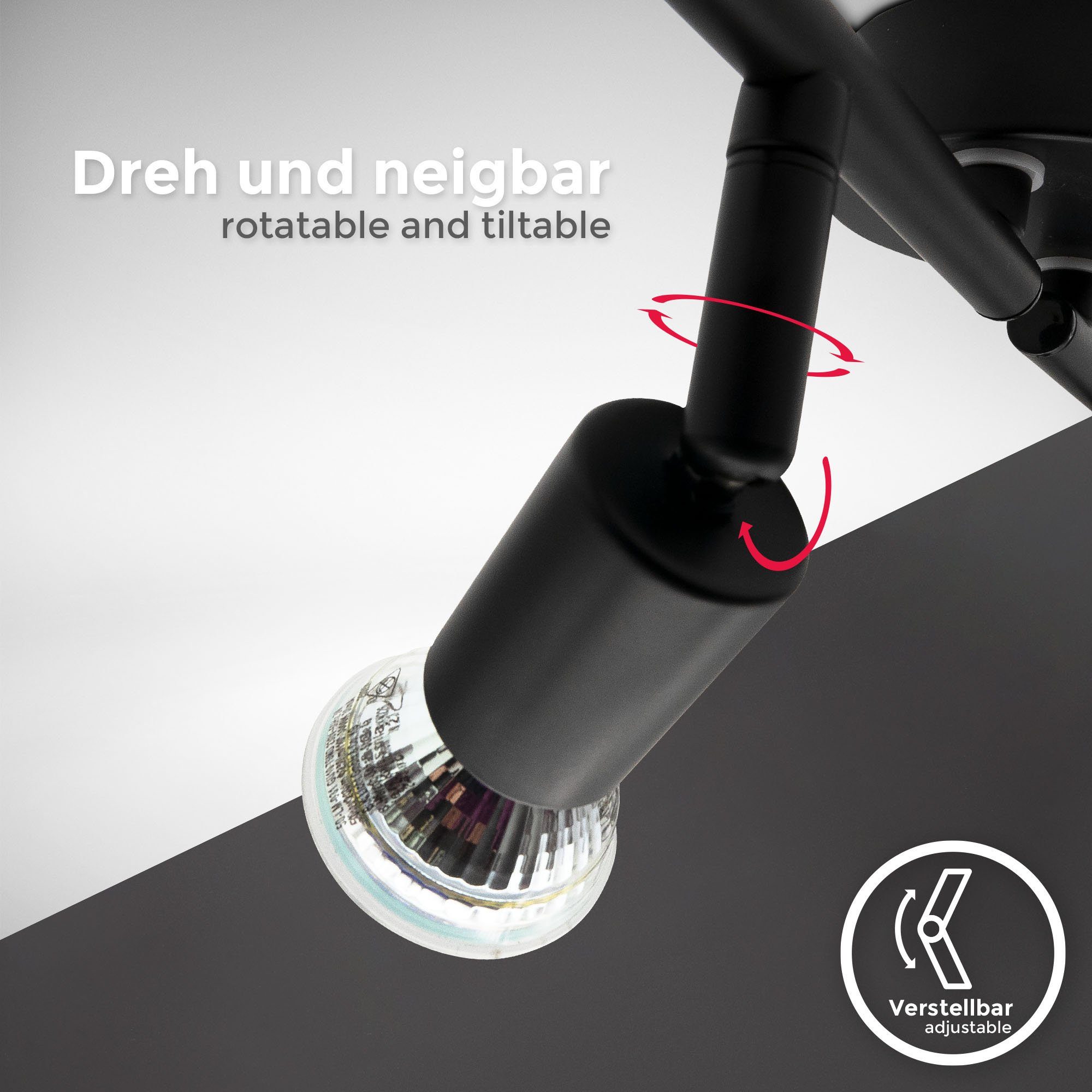 B.K.Licht Ledplafondspot voor buiten BK_DS1546 Plafondlamp, Zwenkbaar, Zwart, Incl. GU10 lamp 4-armig, incl. 4x 2,9 watt gu10, 3000k warmwit licht, 4x 260 lm (1 stuk)