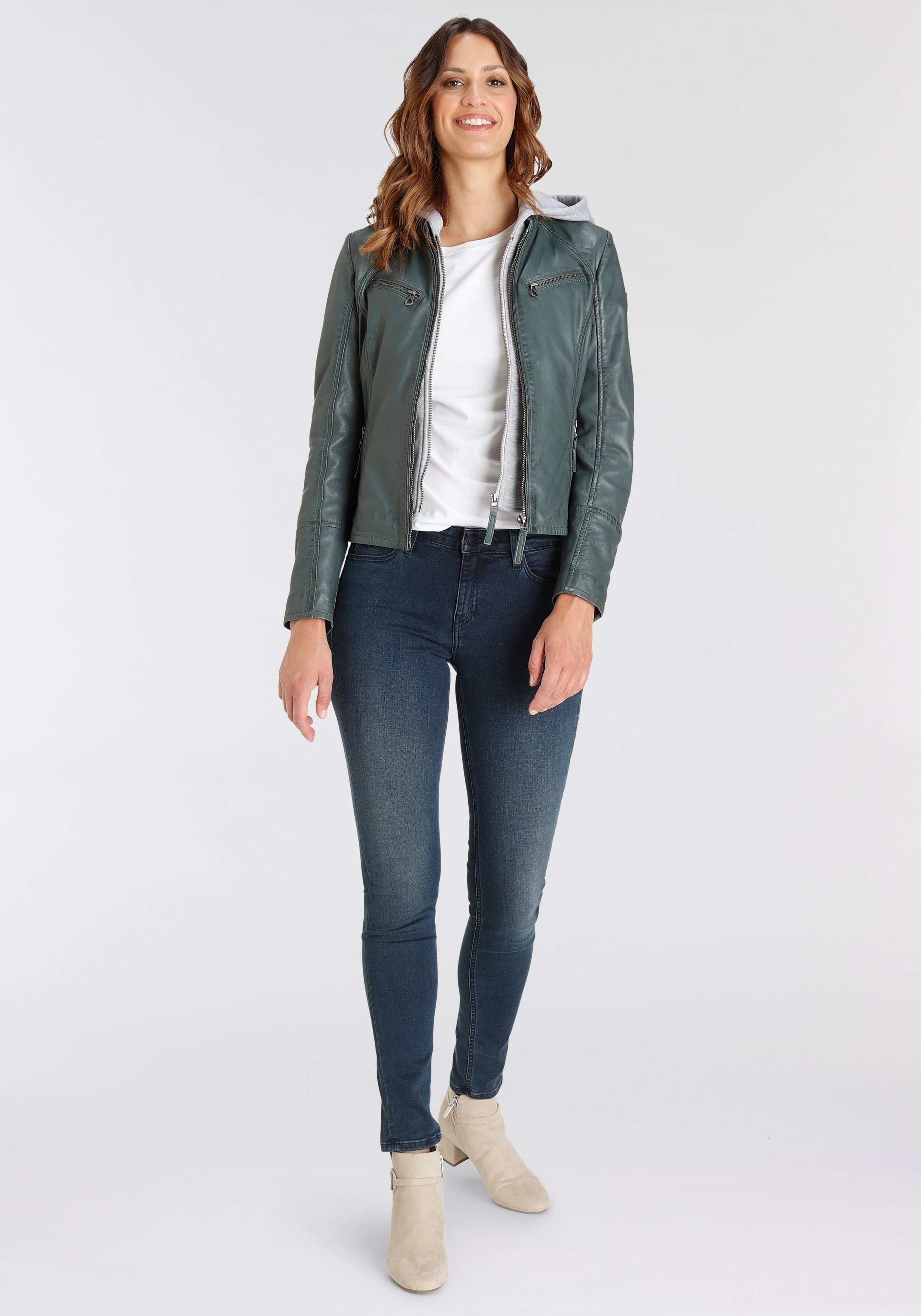 Mauritius Leren jack NOLA Two-in-one stijl - met een afneembare jerseycapuchon