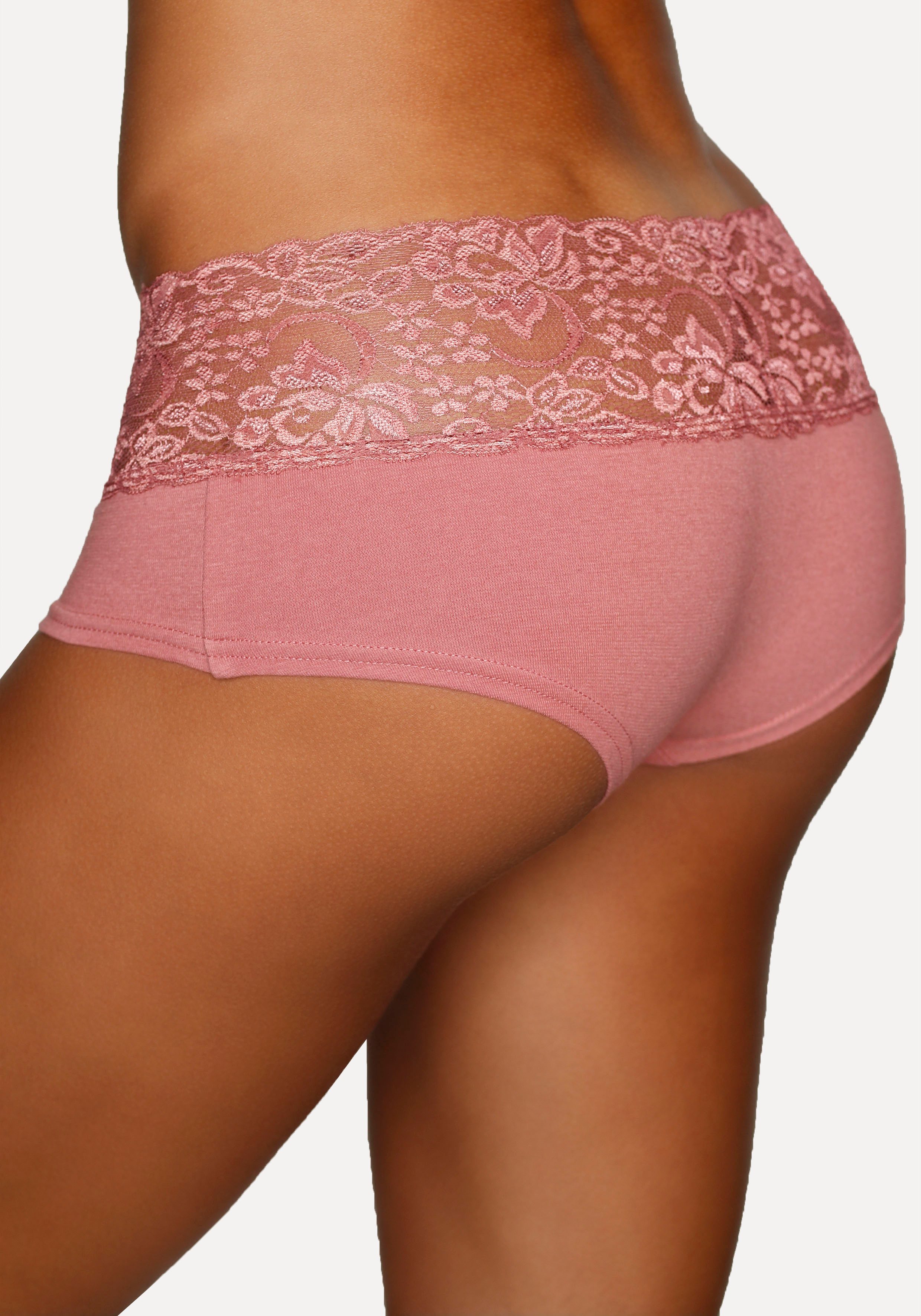 Vivance Hipster van elastische katoen met florale kant (3 stuks)
