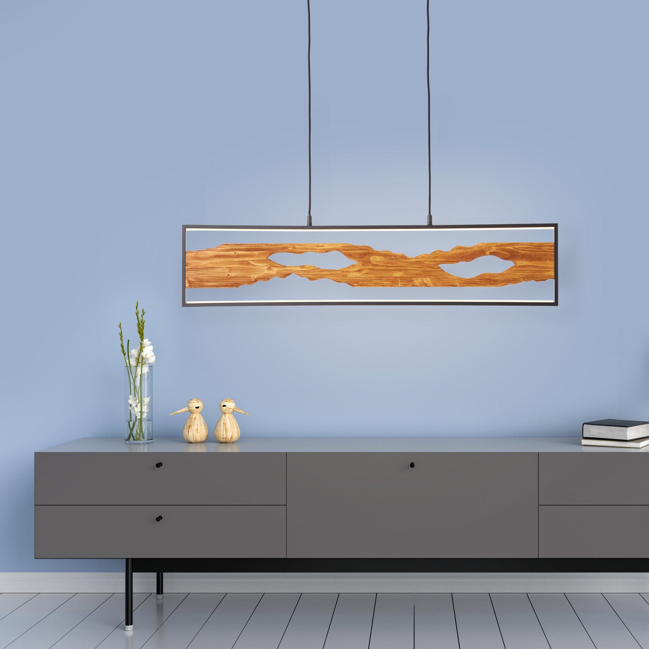 Brilliant Leuchten Led-hanglamp Chaumont Breedte 100 cm, 2300 lm, inkortbaar, Aluminium/Metaal/Hout, zwart/hout