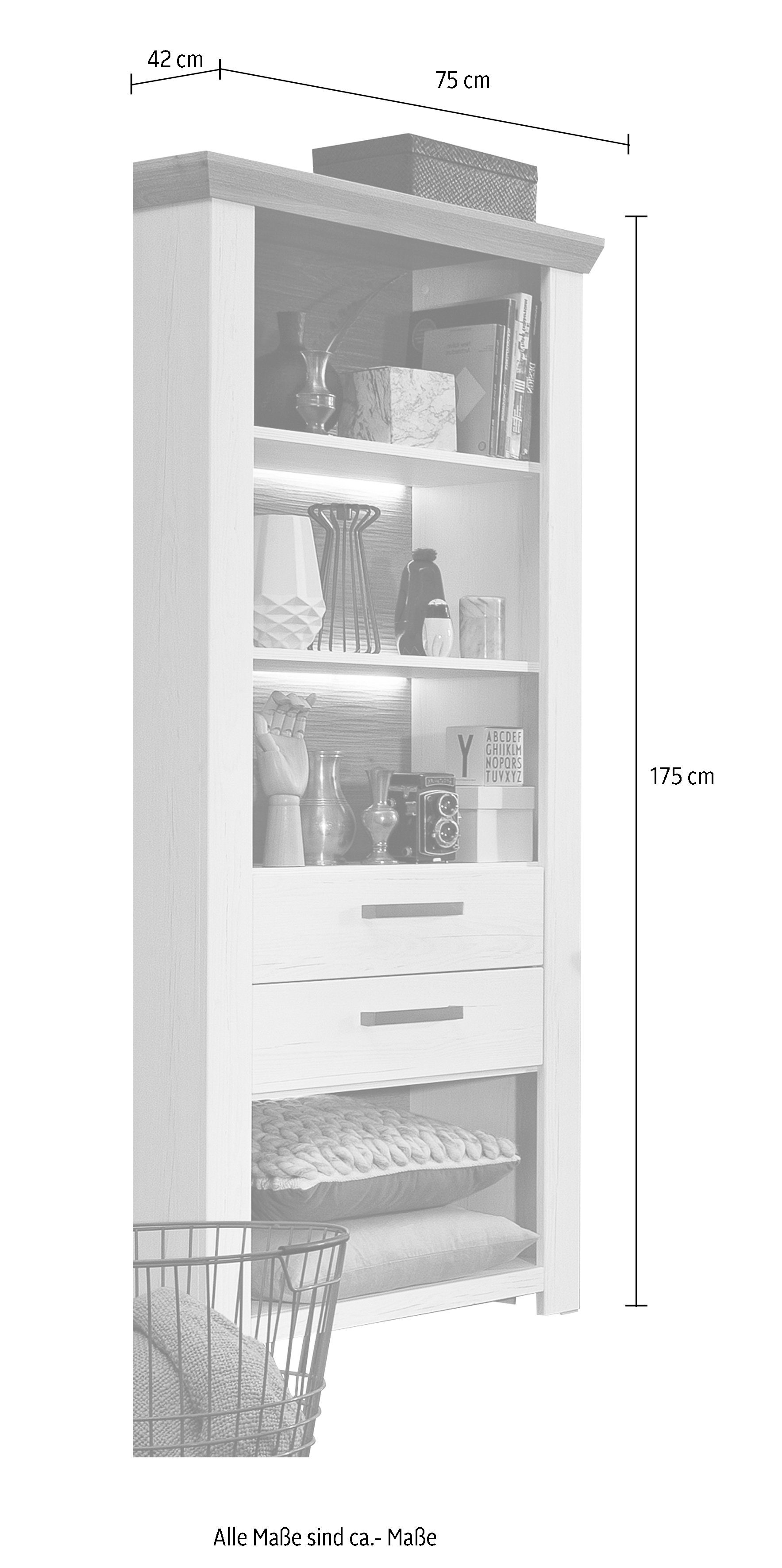 set one by Musterring Rek York Type 11, met 2 laden, verlichting optioneel, B 75 x H 175 cm
