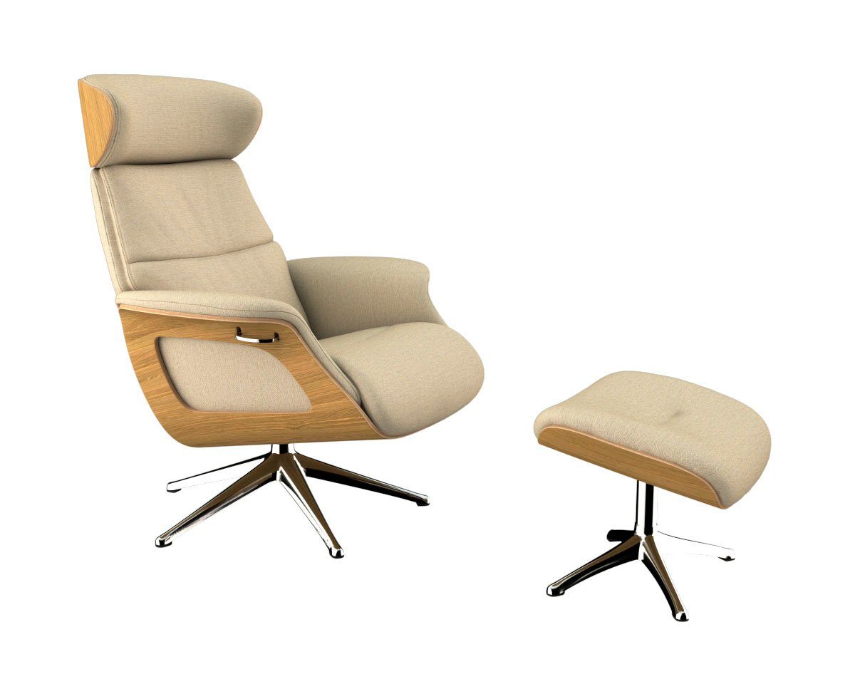 FLEXLUX Relaxfauteuil Clement relaxstoel, gestoffeerde stoel, ligstoel, TV-stoel, Rug- & hoofdverstelling, draaibaar, armleuning eiken, voet aluminium