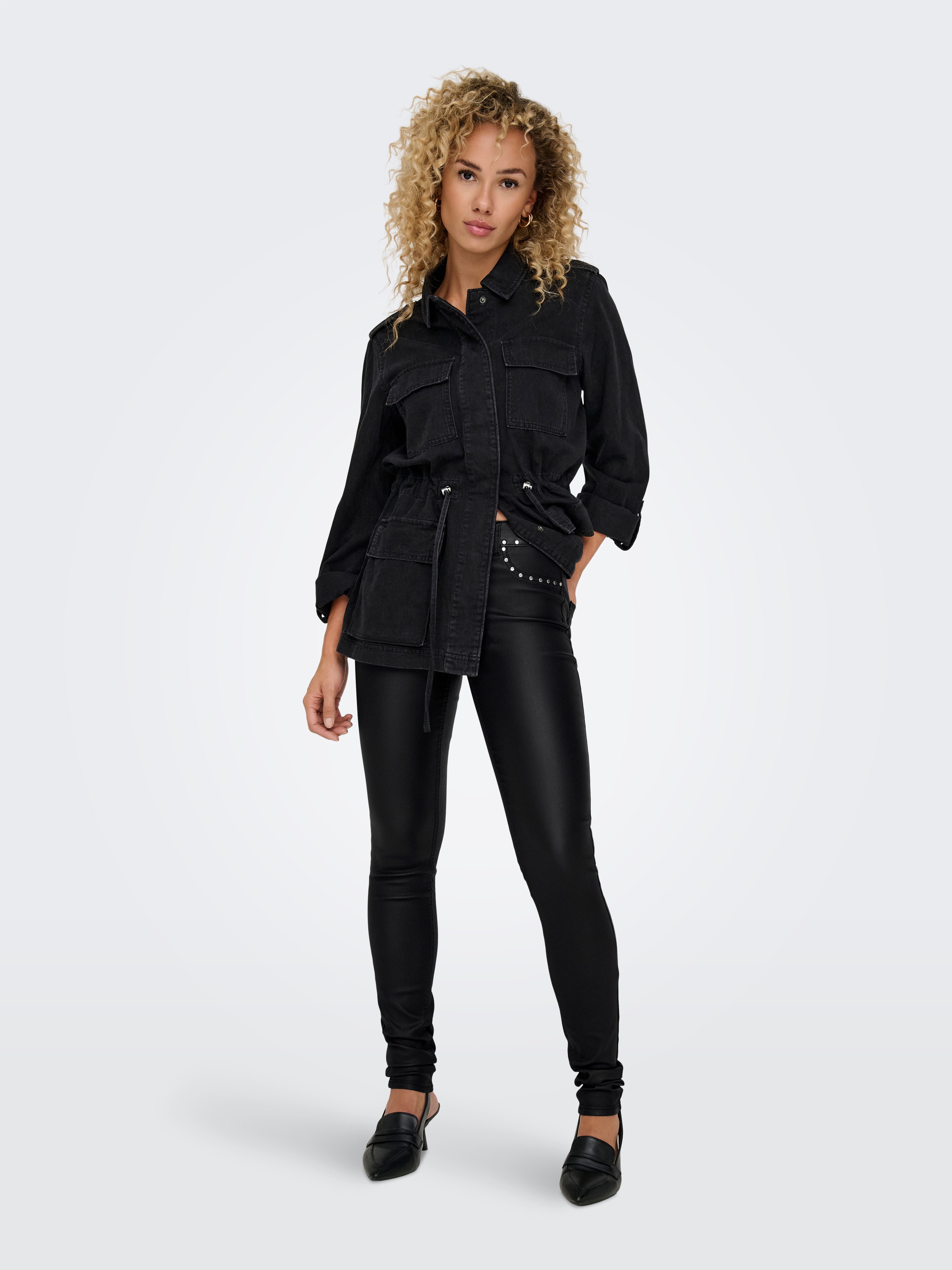 Only Imitatieleren broek ONLBLUSH-ROCK LIFE MW STUD COATED SK PNT