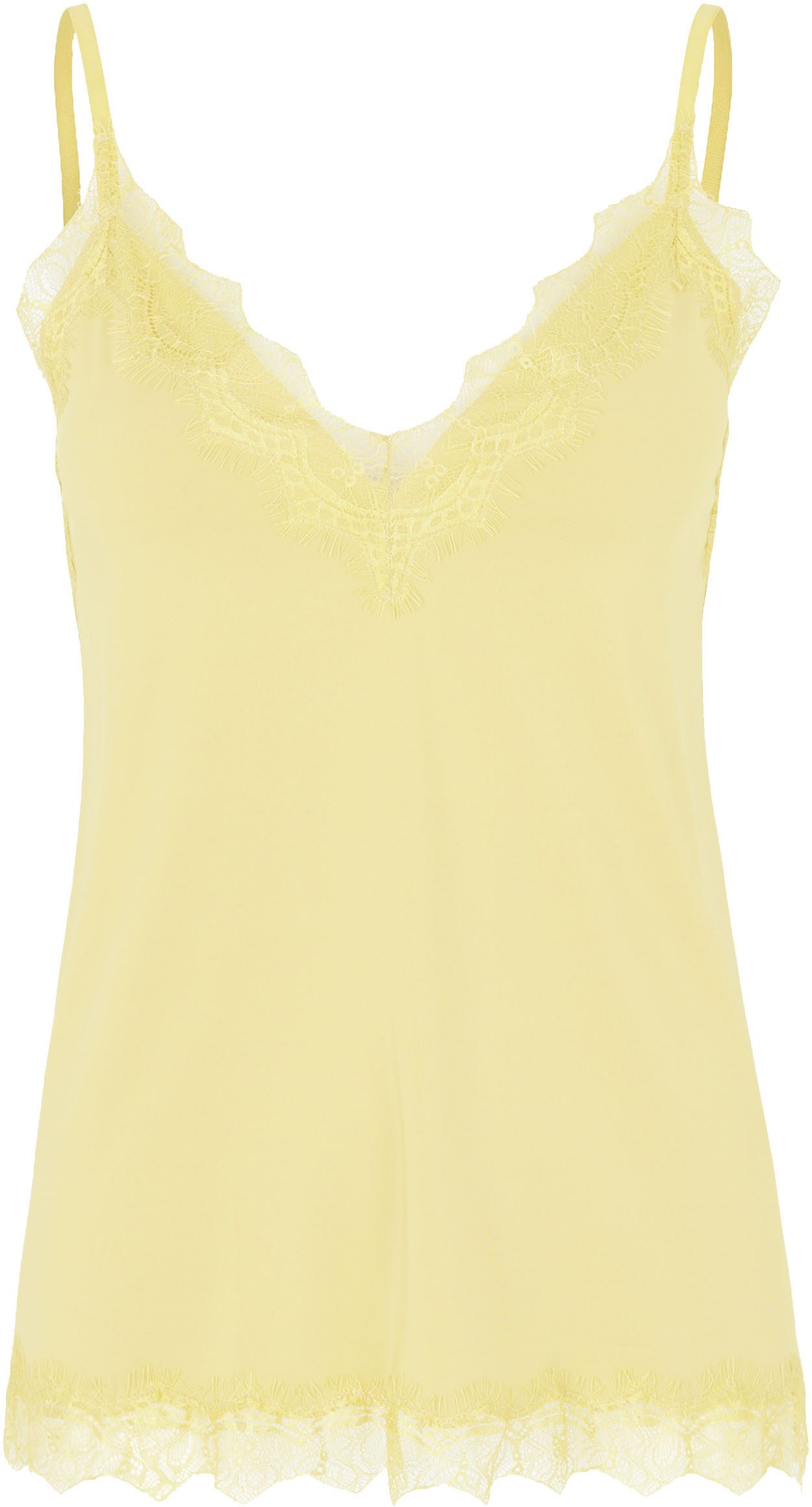 rosemunde Hemd Billie Strap Top prachtige vintage kanten afwerking aan de halslijn en zoom dames armloze tops maat 42 geel