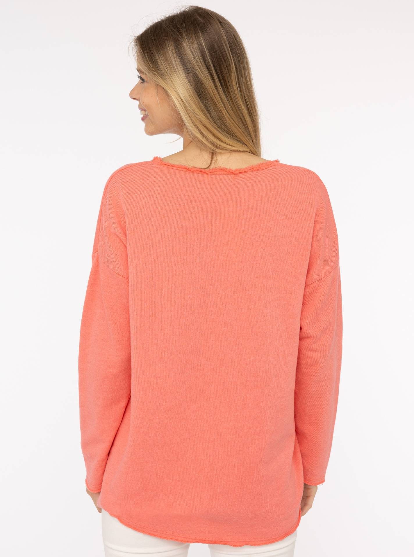 Zwillingsherz Sweatshirt "Positive Mind" met v-halslijn in used look en stempelprint