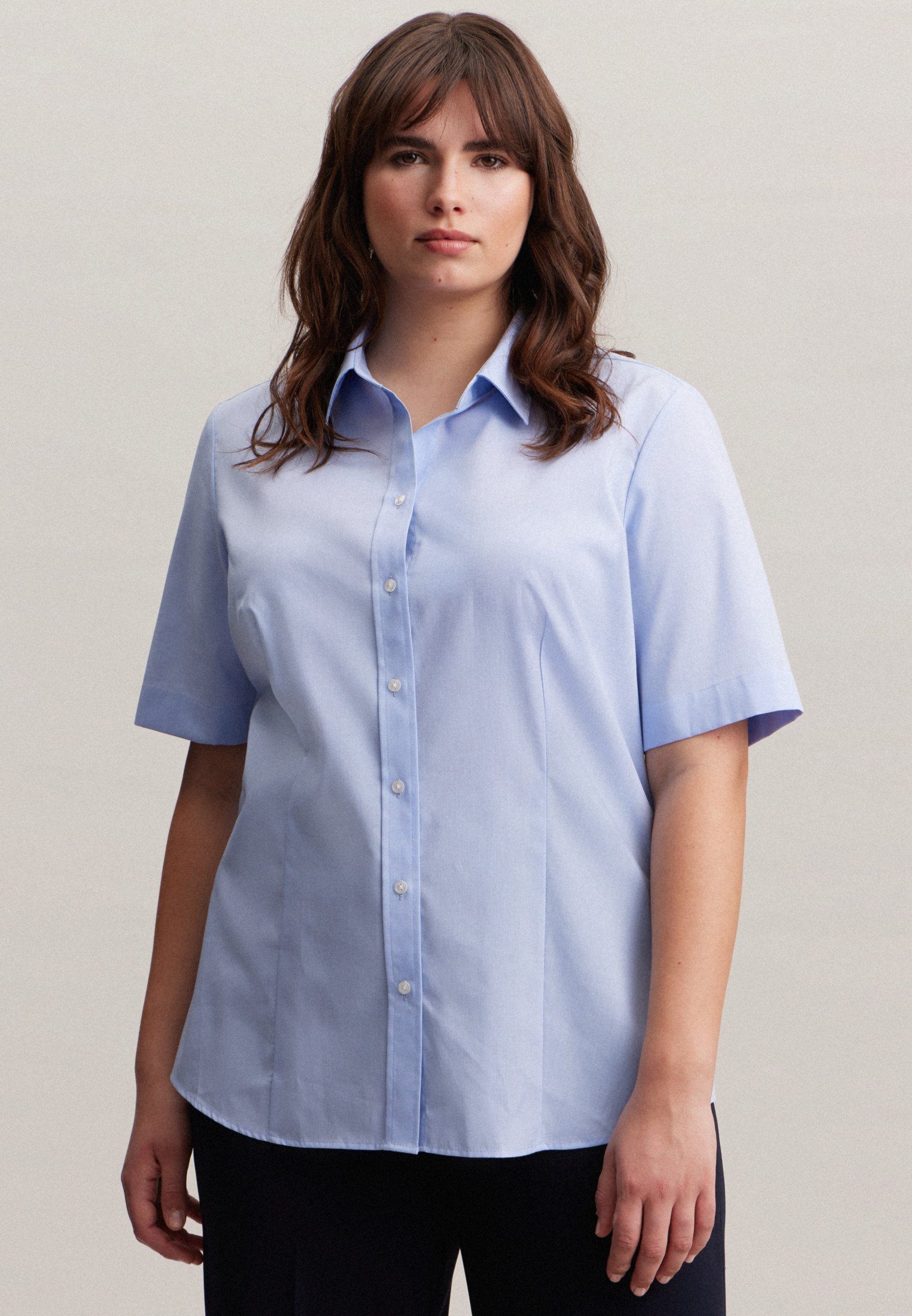 seidensticker Overhemdblouse Zwarte roos Korte mouwen kraag uni