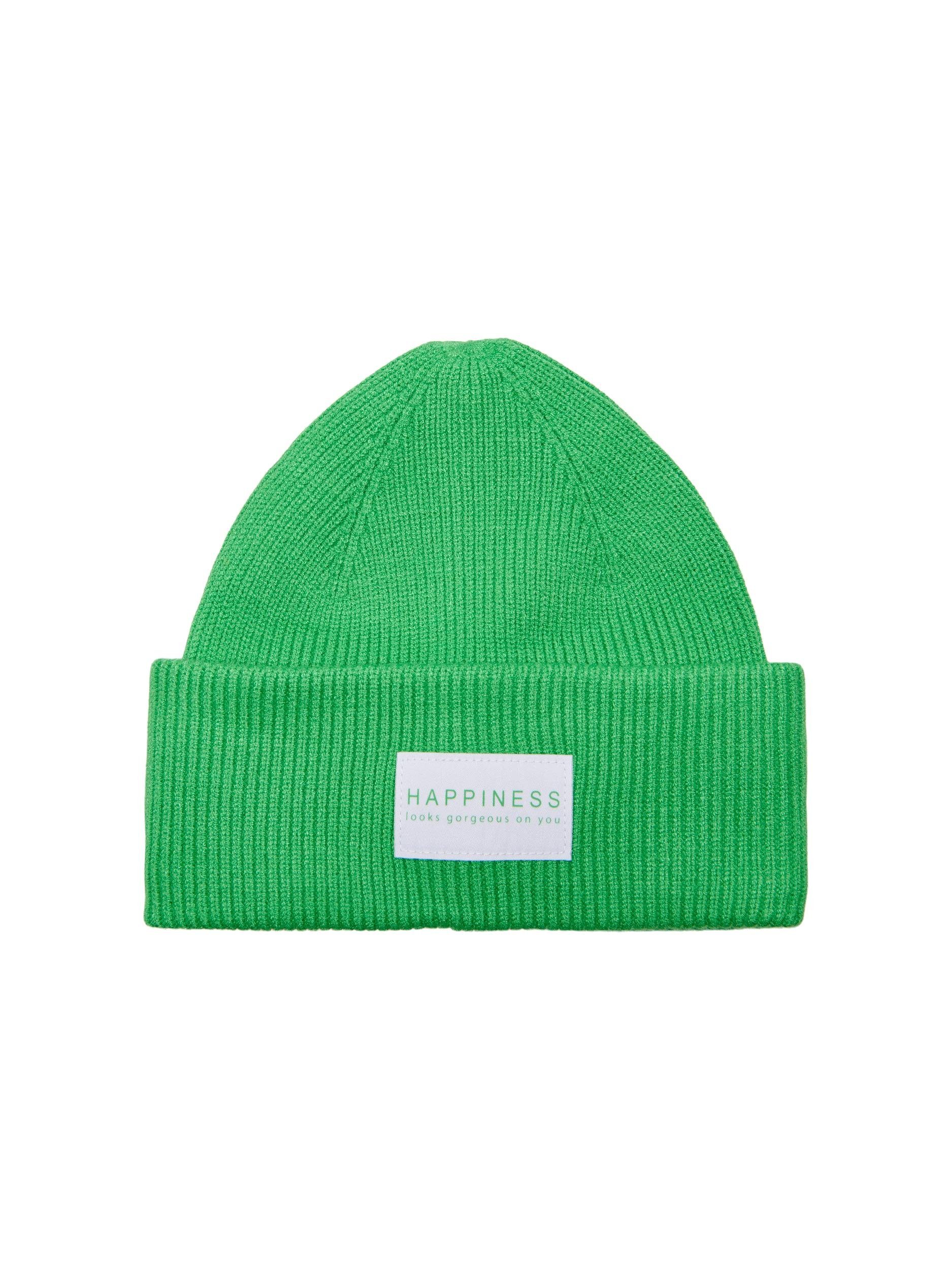 Only Eiland Groene Rib Beanie met Life Patch Green Dames