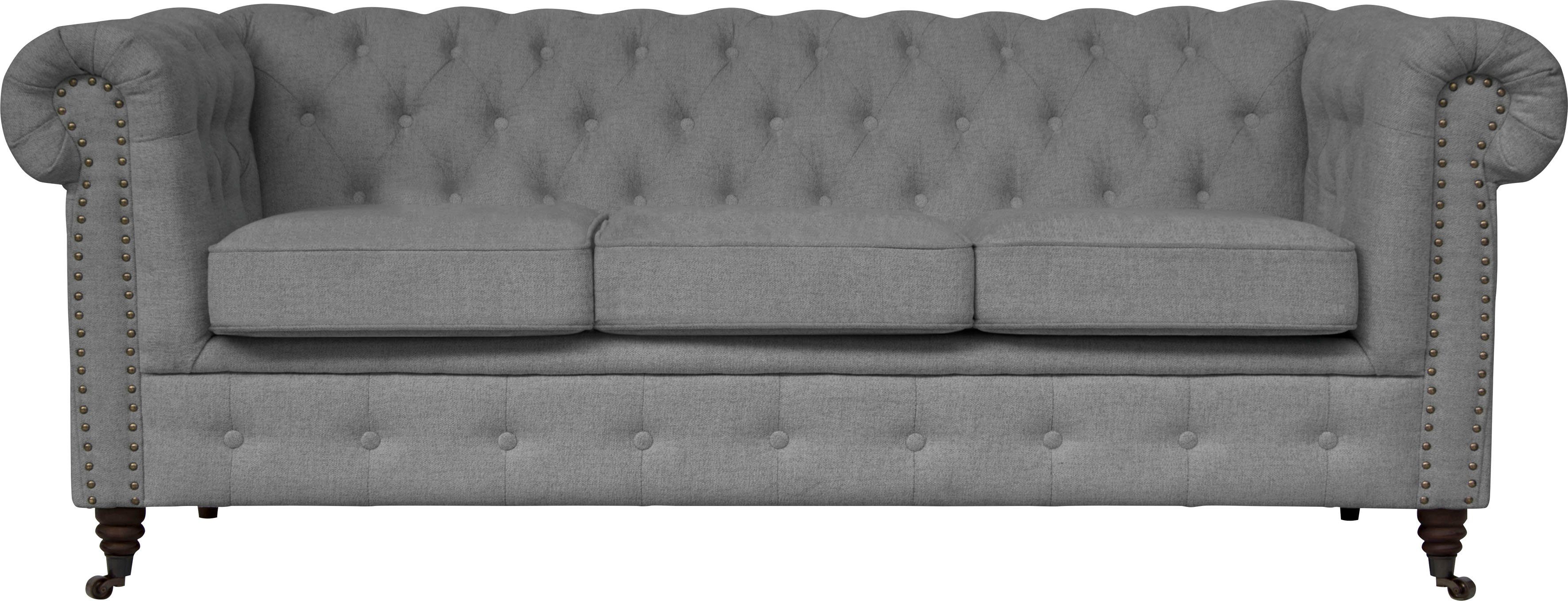 Home affaire Chesterfield-bank Aarburg luxueuze capitonnage en siernagels in chesterfield-design grijs, chesterfield banken