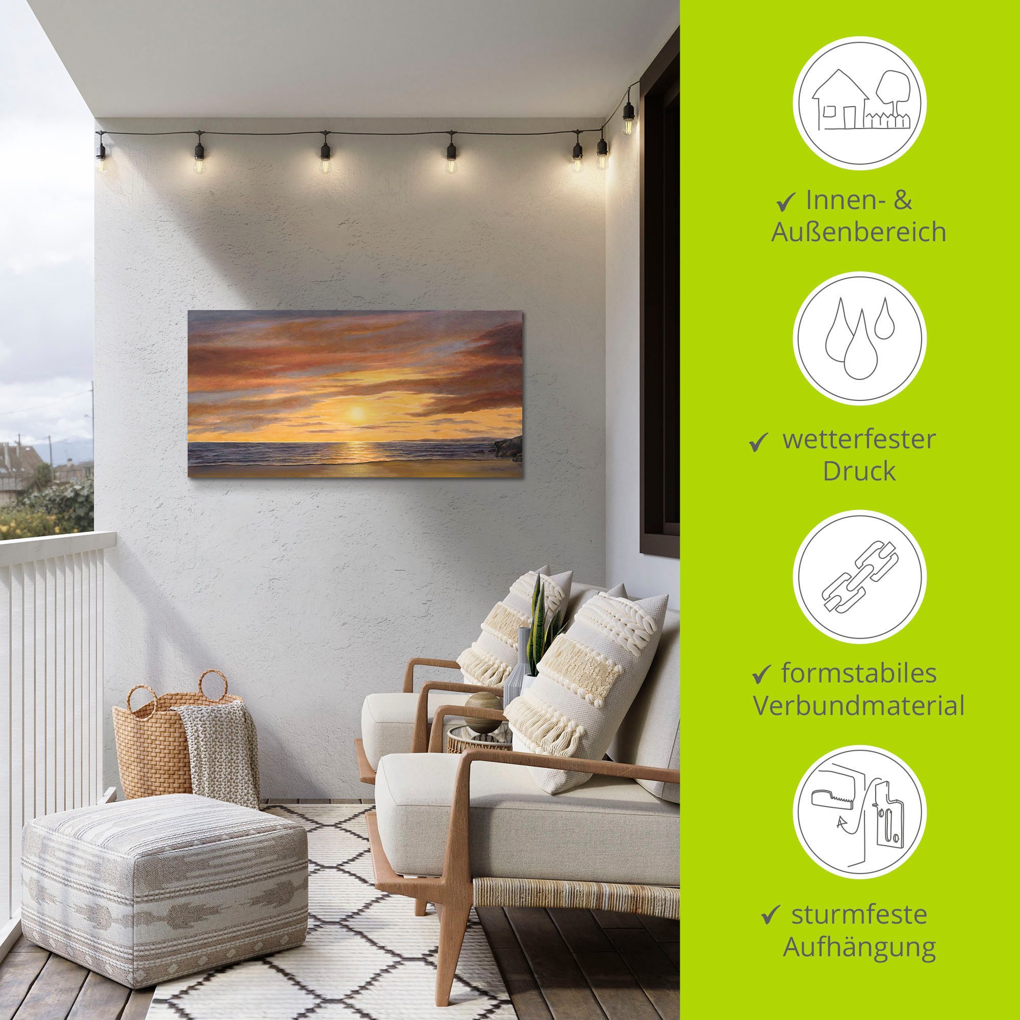 Artland Artprint Zon aan het strand als artprint van aluminium, artprint voor buiten, artprint op linnen, poster, muursticker