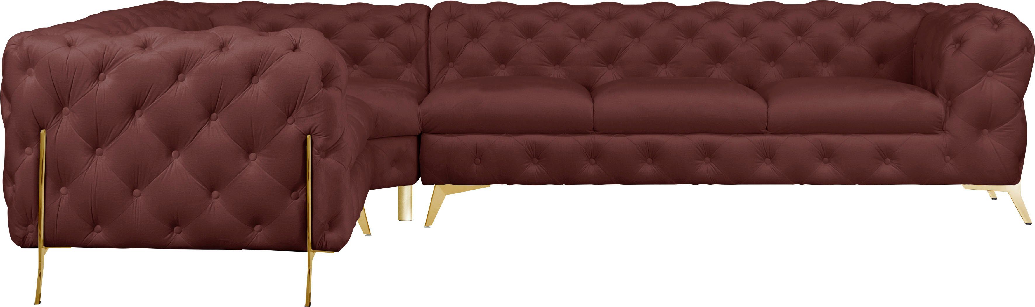 Leonique Chesterfield-bank Amaury L-vorm grote hoekbank, chesterfield-look, breedte 323 cm, kleur van de poten ter keuze