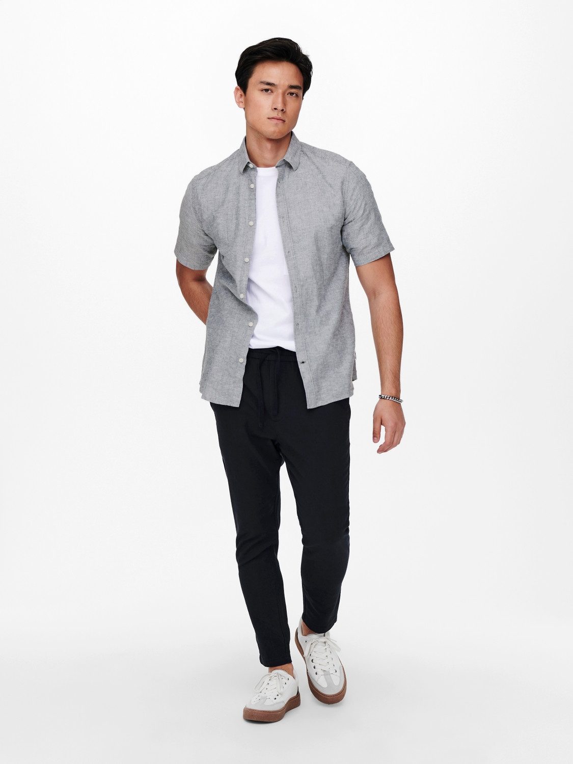 ONLY & SONS Overhemd met korte mouwen ONSCAIDEN SS SOLID LINEN SHIRT NOOS