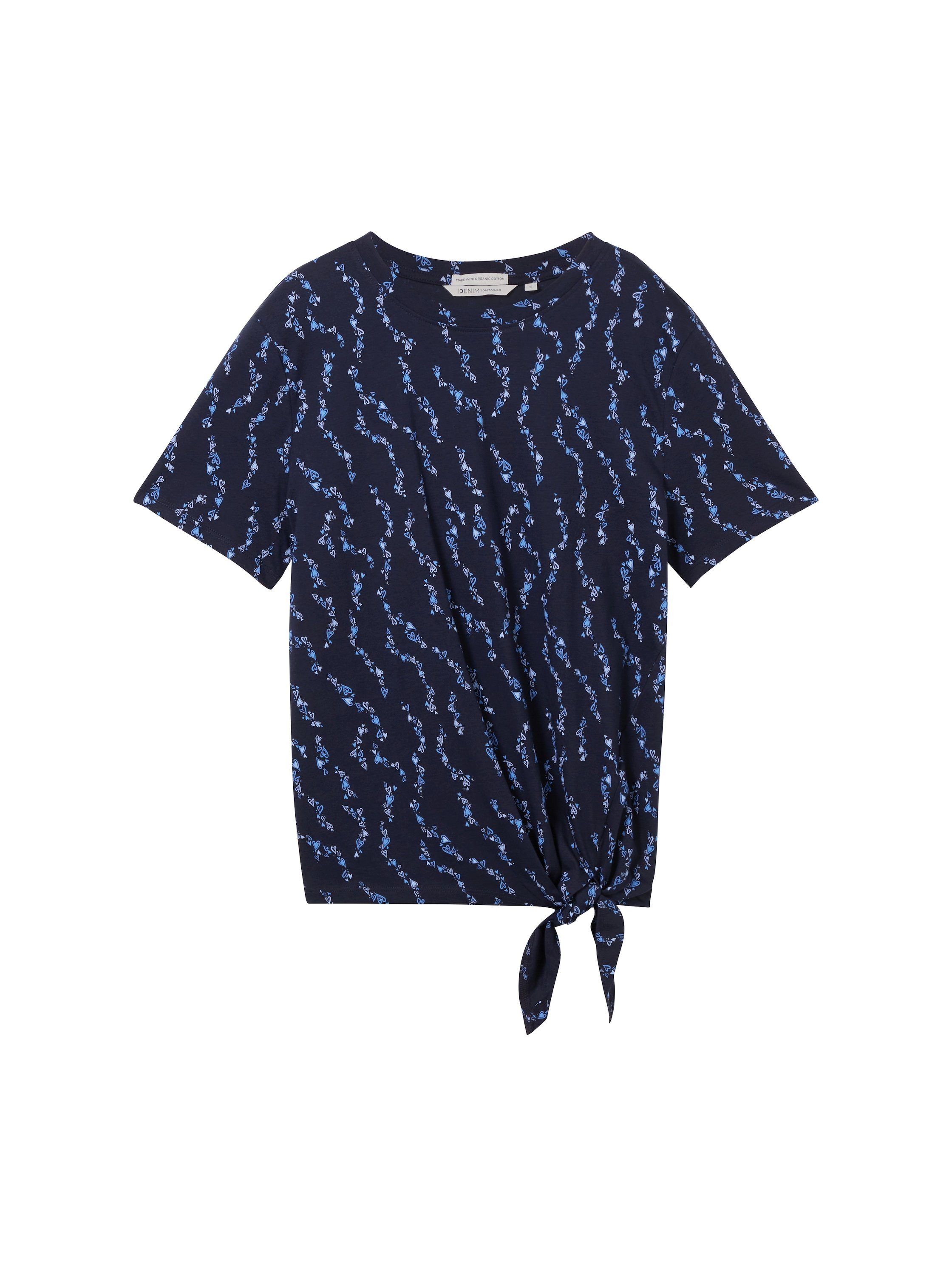 Tom Tailor Denim T-shirt met minimalprint en zij-knoop