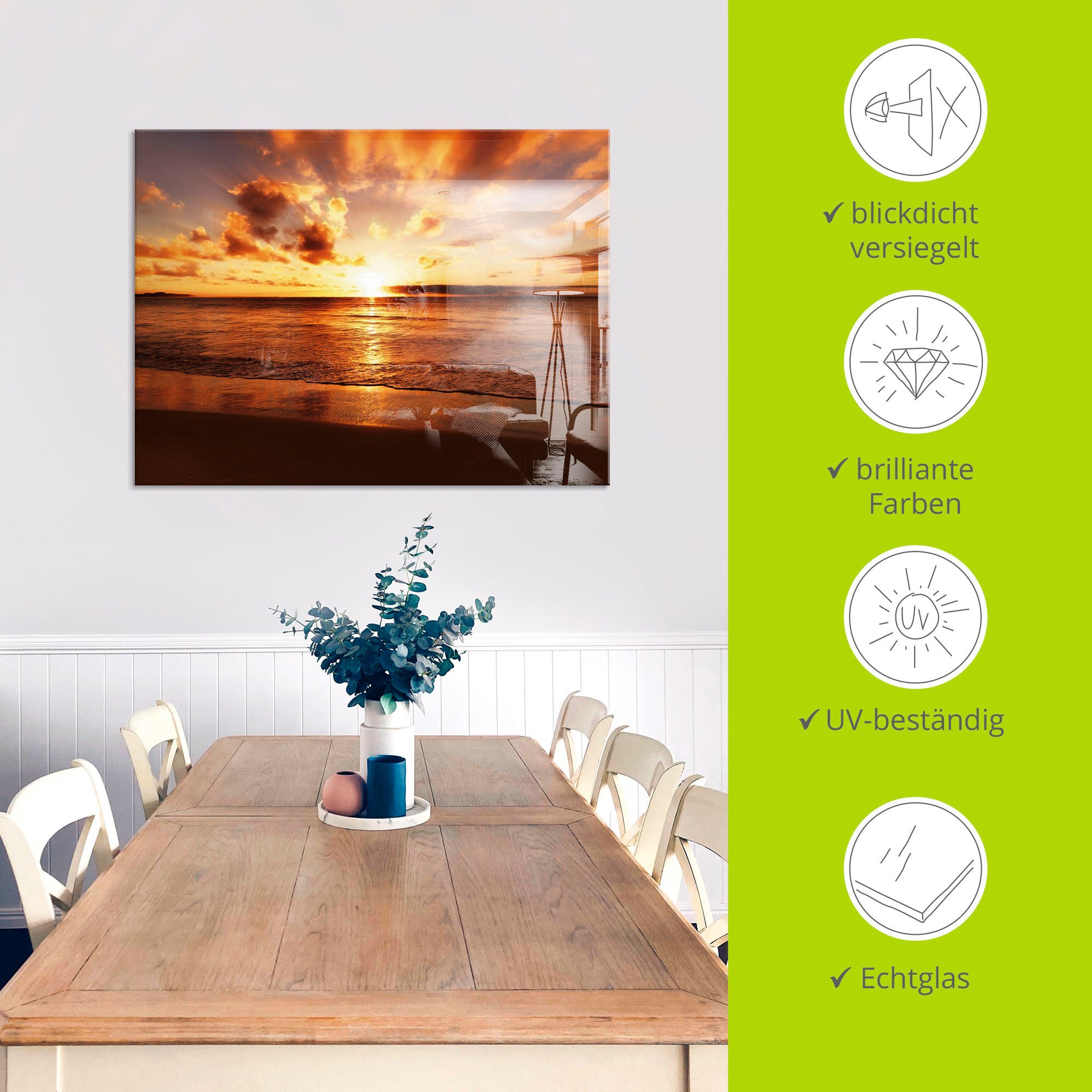 Artland Print op glas Mooie zonsondergang strand
