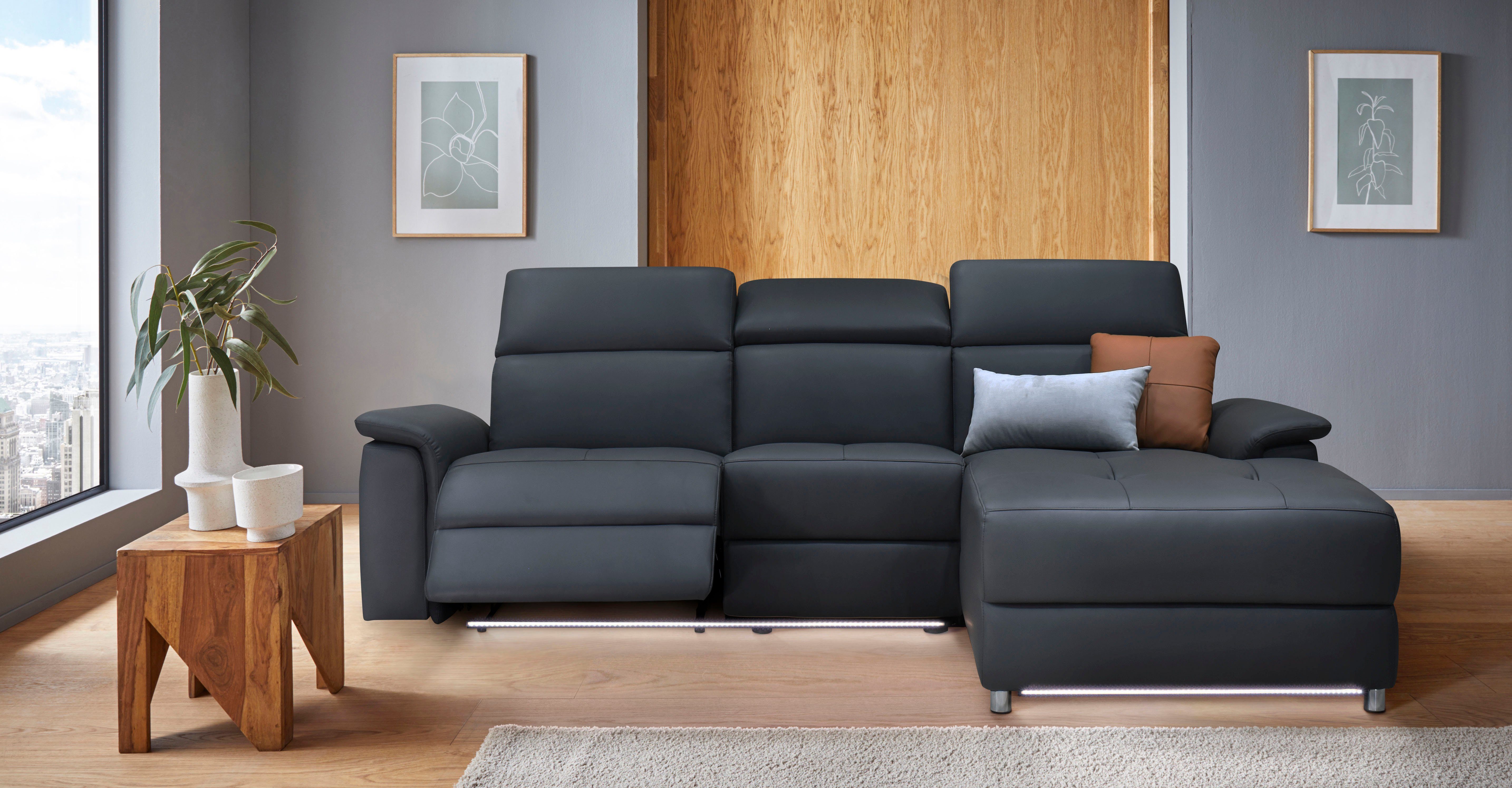 Places of Style Hoekbank Pareli, L-model, 259 cm, met récamier, echt leer, imitatieleer, weefstof