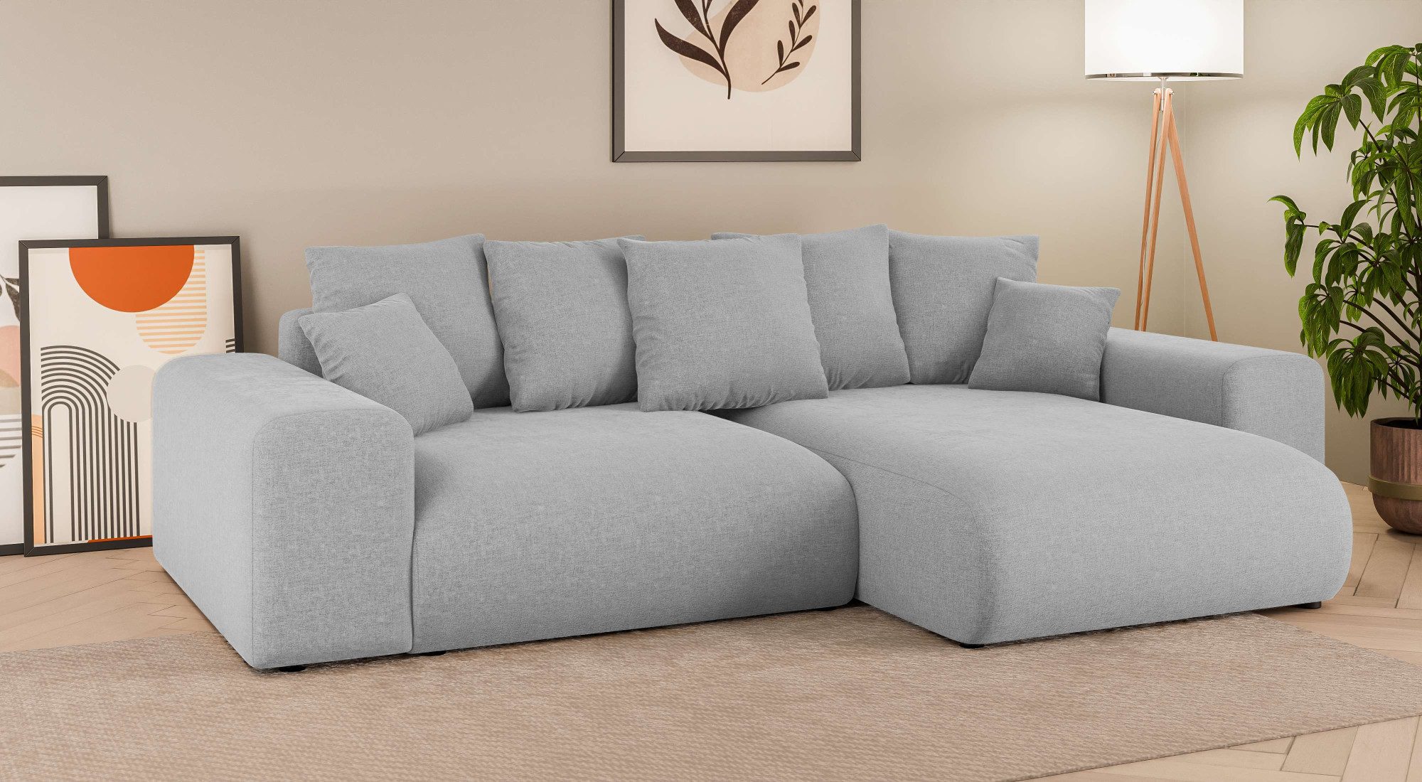 Home affaire Hoekbank LAKESIDE met bedfunctie en bedlade, B/D/H 257/166/84 cm L-vorm, recamiere aan beide zijden monteerbaar, golfondersteuning