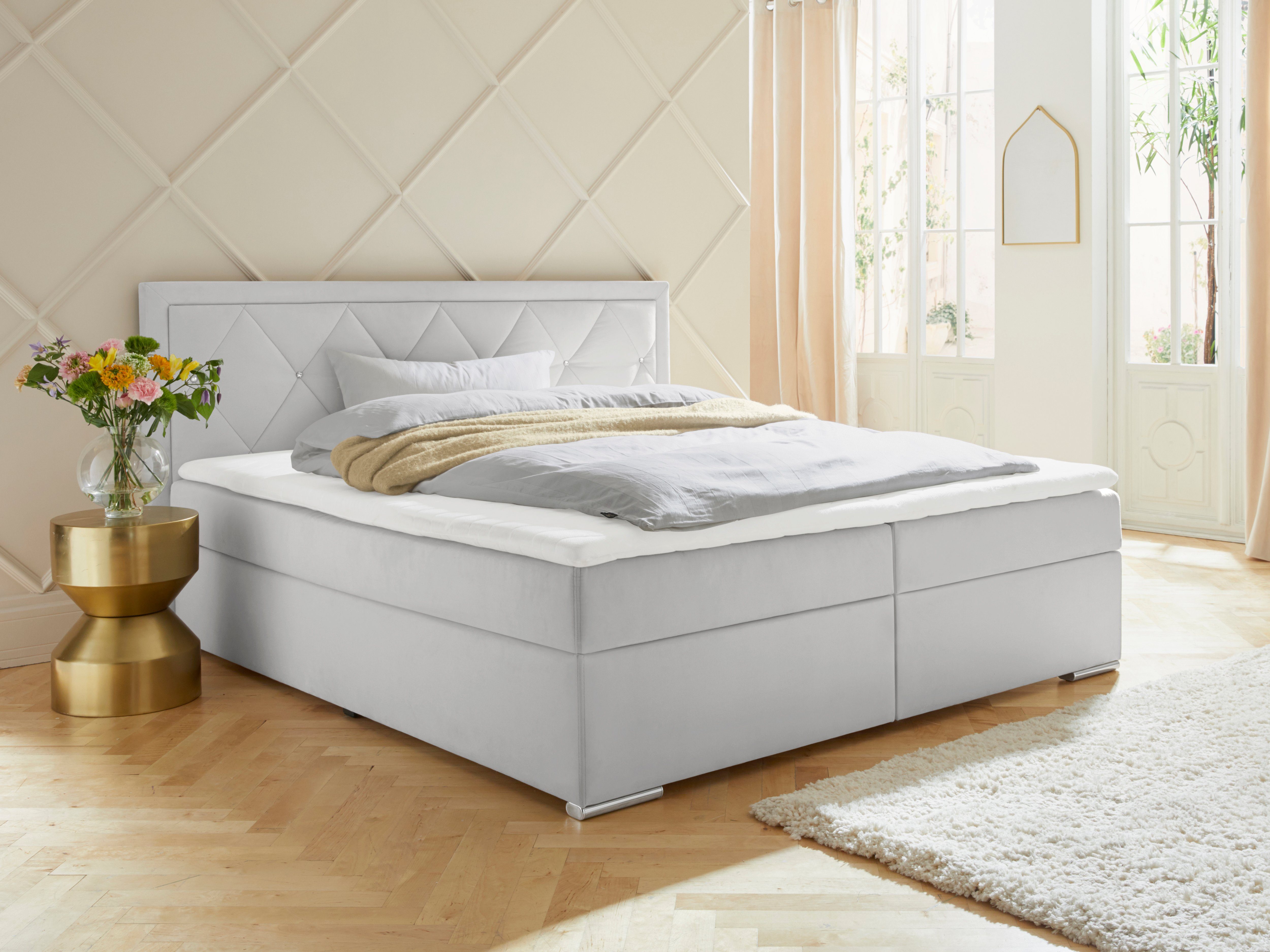 Leonique Boxspring Alfie, bestseller, optioneel met bedlade met strassteentjes in het hoofdbord, h2, h3 en h4 ter keuze
