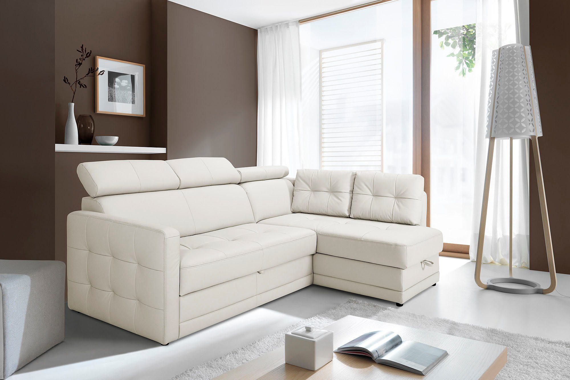 exxpo - sofa fashion Hoekbank Arles, comfortabele verenondersteuning, OTTOs Choice, L-vorm keuze met bedfunctie en bedlade, inclusief hoofdeinde-verstelling
