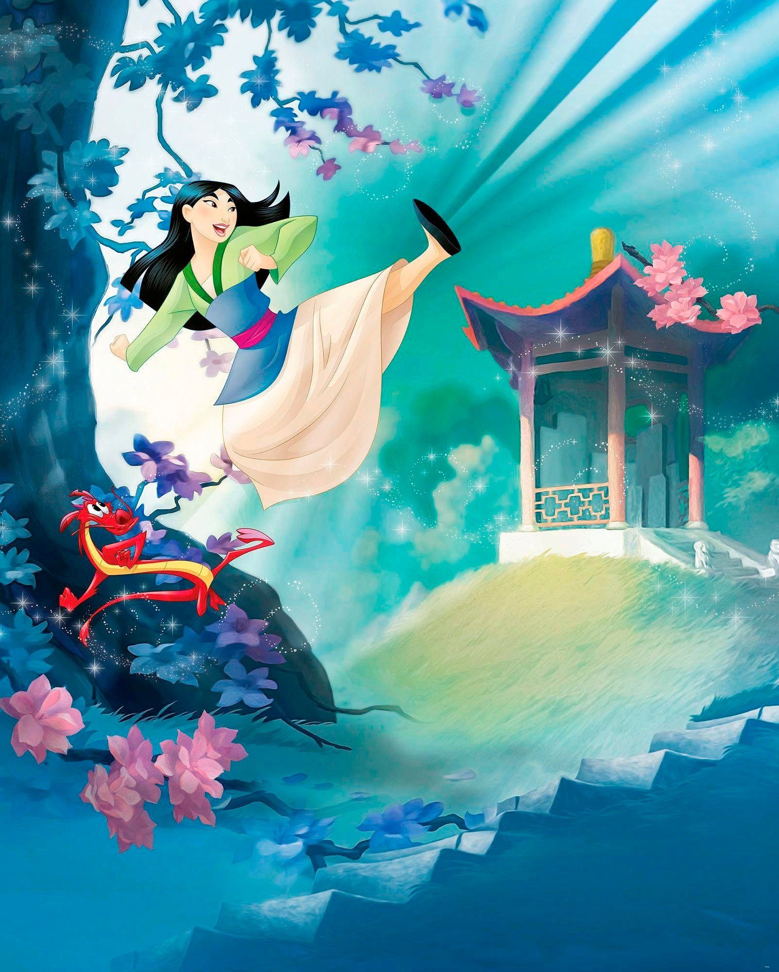 Komar Vliesbehang Digitale print vlies - Mulan - Afmeting 200 x 250 cm (1 stuk) zelfklevend behang multicolor